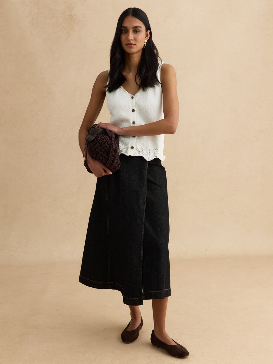 Top de al&ccedil;as branco de mistura de algod&atilde;o corte regular com bot&otilde;es_1