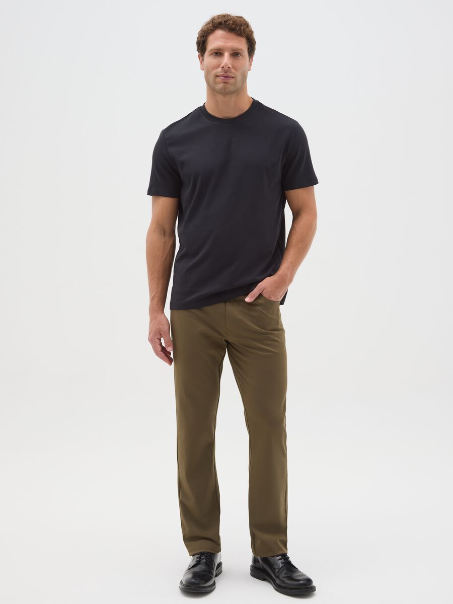 Brown cotton blend slim fit trousers_0