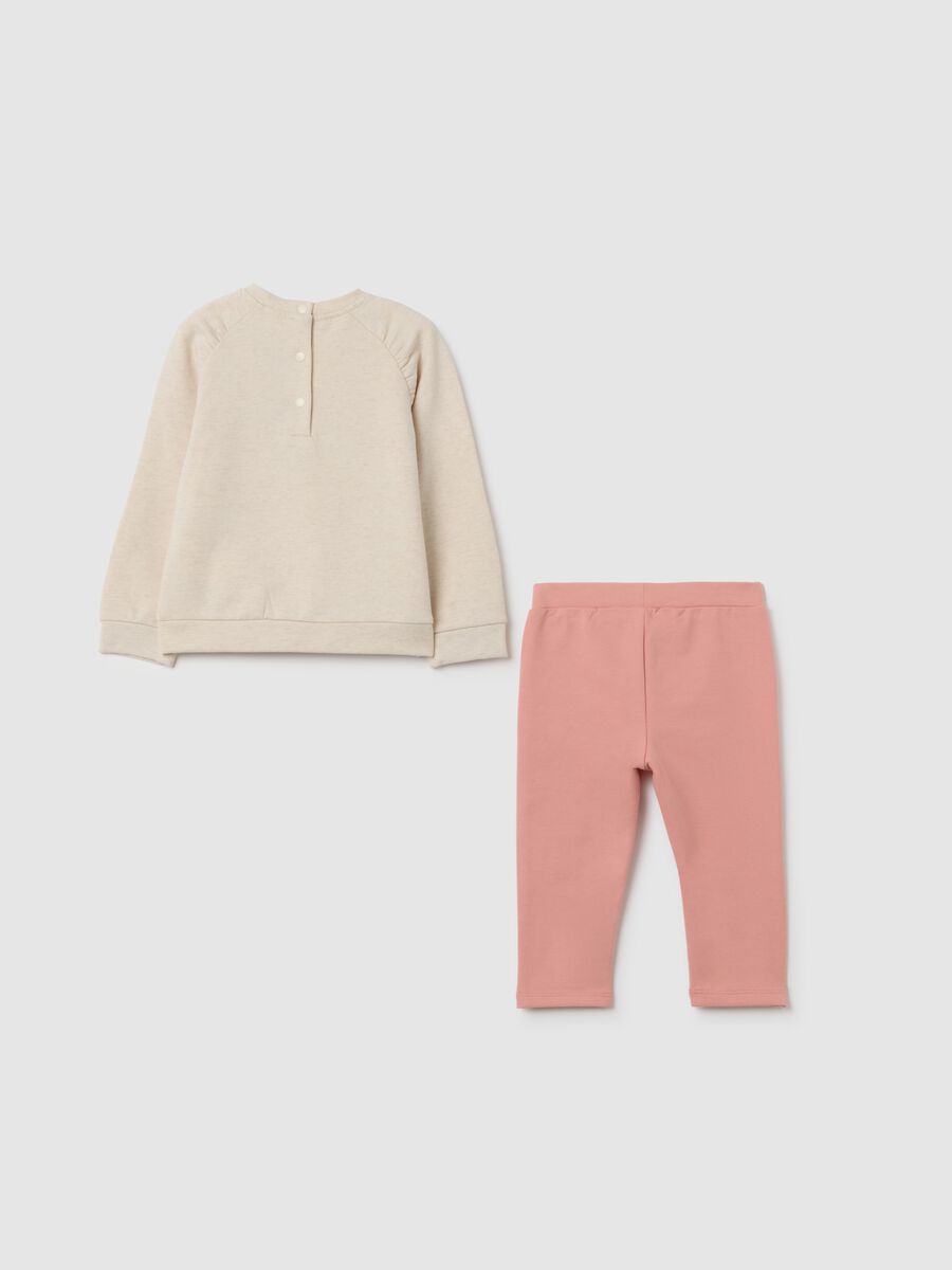 Beige and pink stretchy cotton jogging set for girls_1