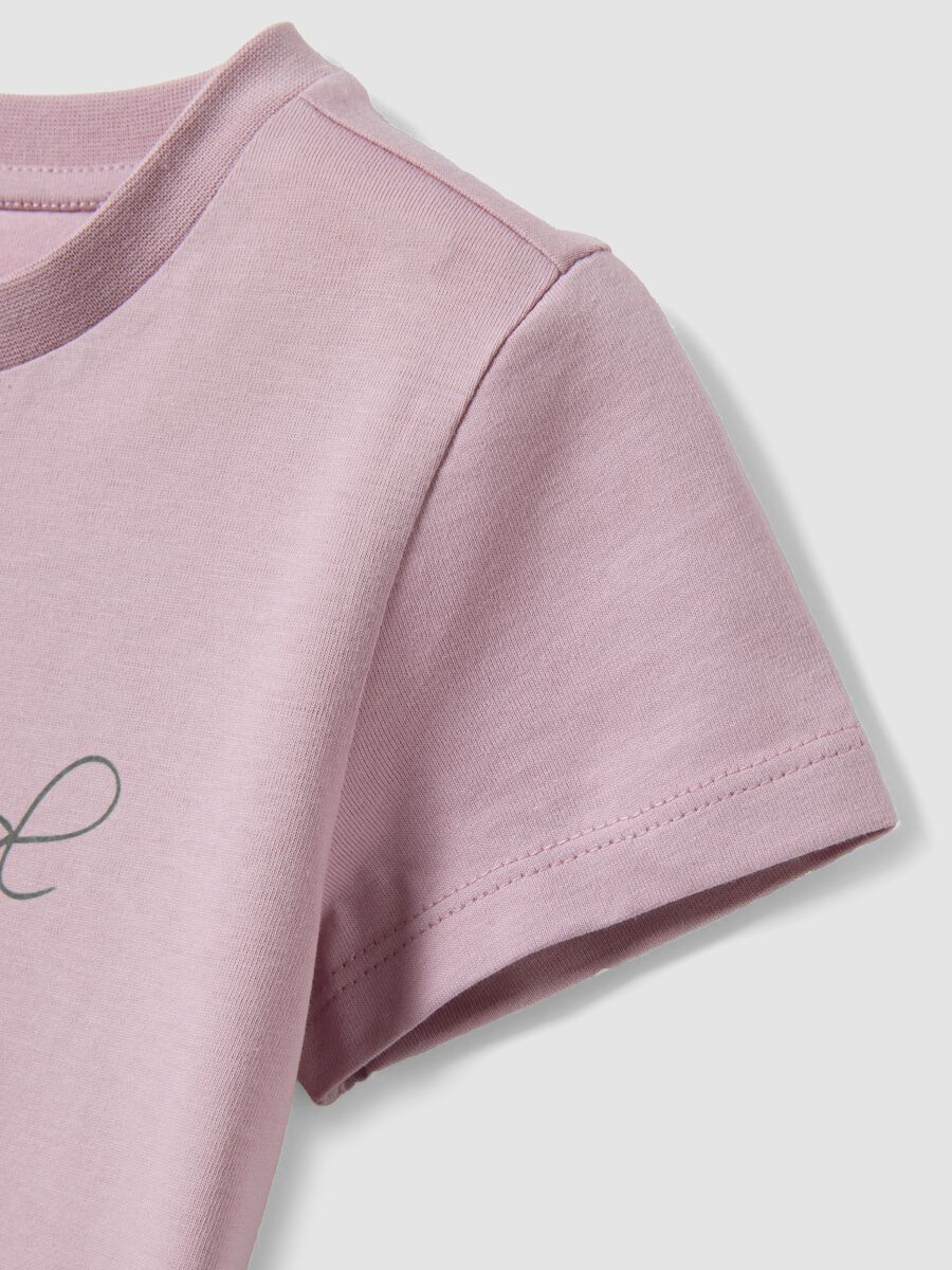 Girls&rsquo; pink organic cotton T-shirt with print and glitter_3