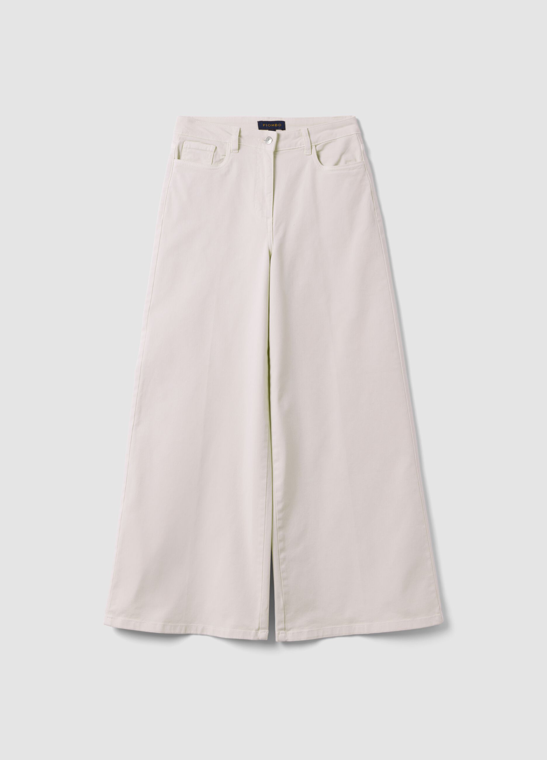 White stretch cotton wide-leg trousers