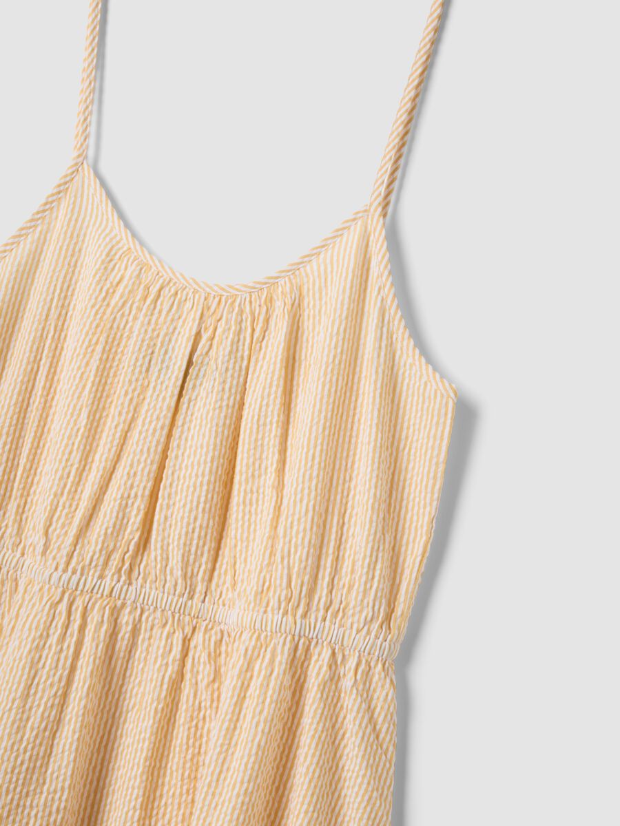 Beiges, gestreiftes Regular-Fit-Kleid aus reiner Baumwolle mit schmalen Tr&auml;gern_5