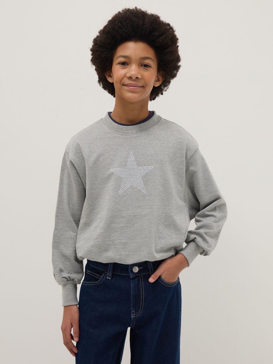 Grey cotton blend girls' relaxed fit sweatshirt with star_0