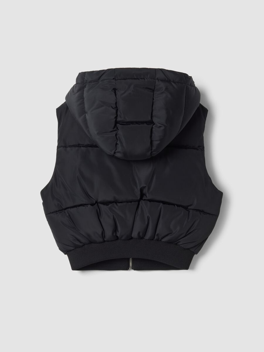 Black padded gilet with hood and zip_2