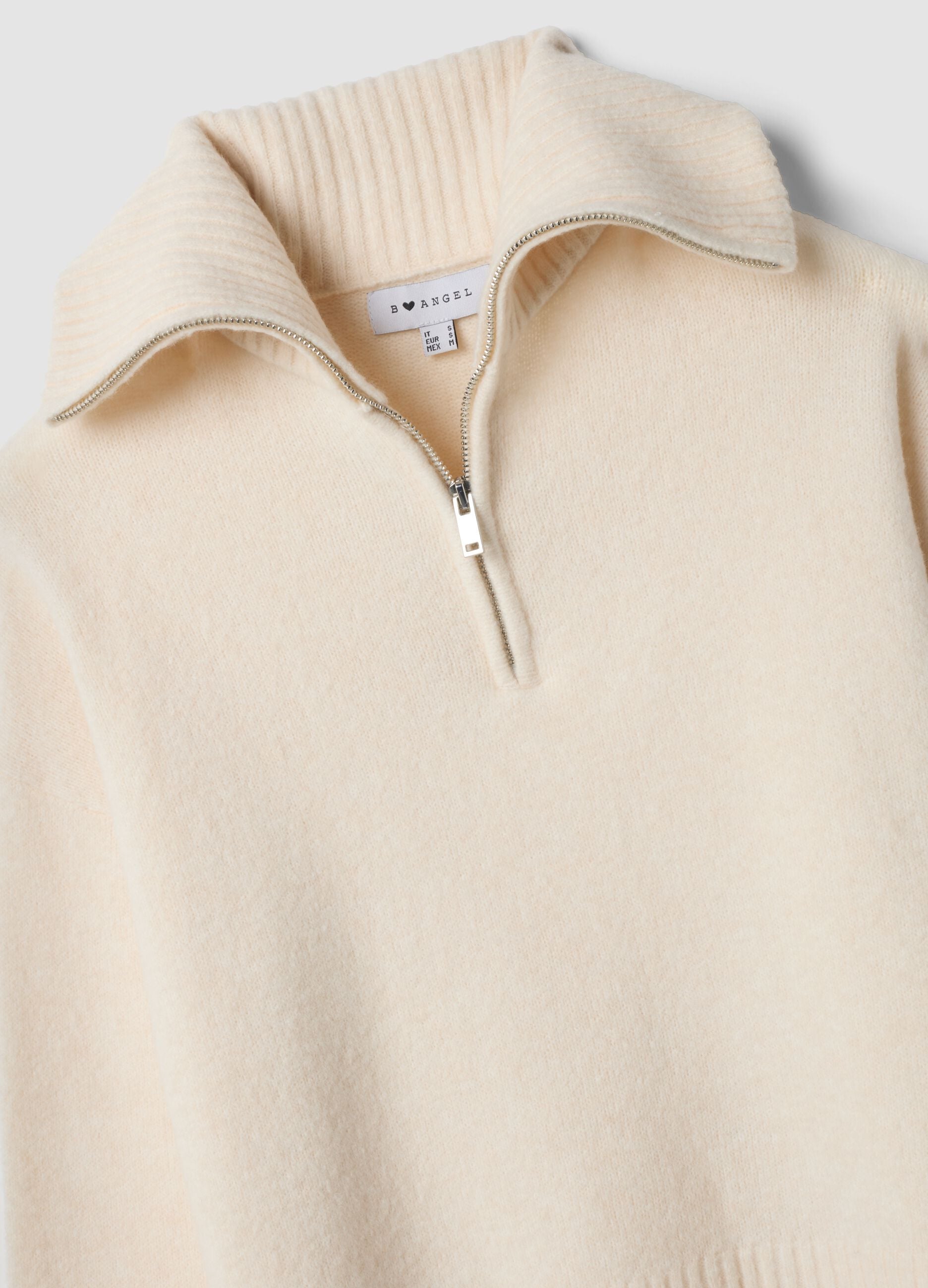 Maglia beige in lana elasticizzato Half zip