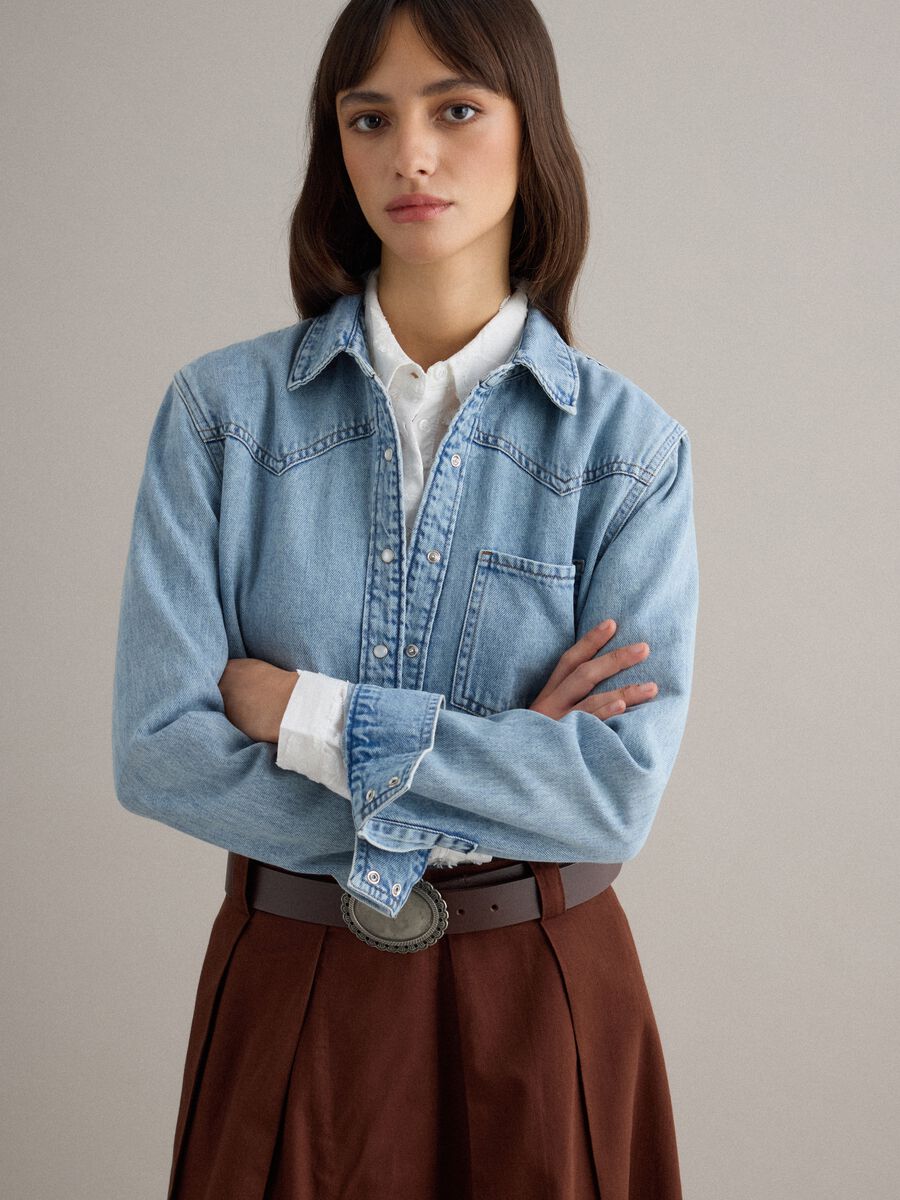 Blaues Denimhemd aus reiner Baumwolle, Regular Fit_0