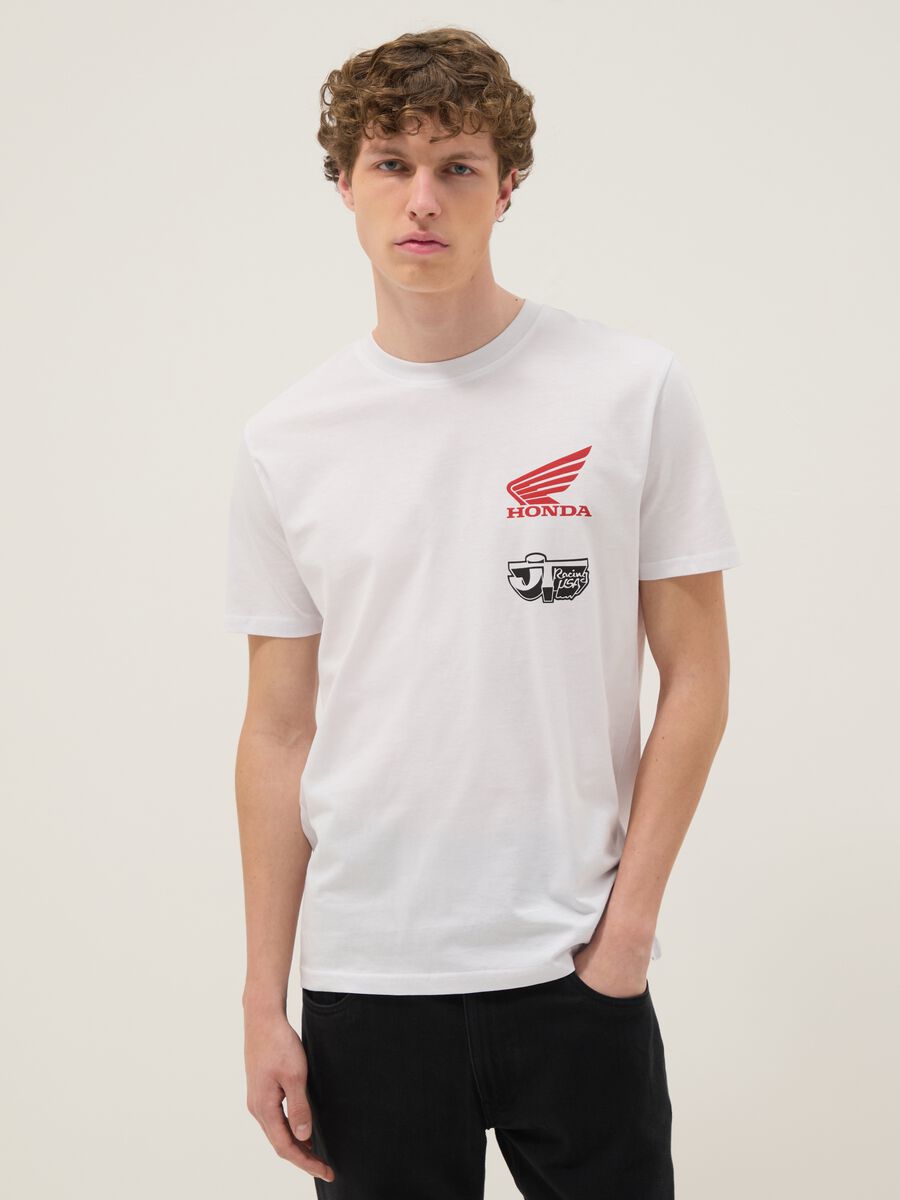 Wei&szlig;e T-Shirt aus reiner Baumwolle mit Honda-Druck, Regular Fit_0