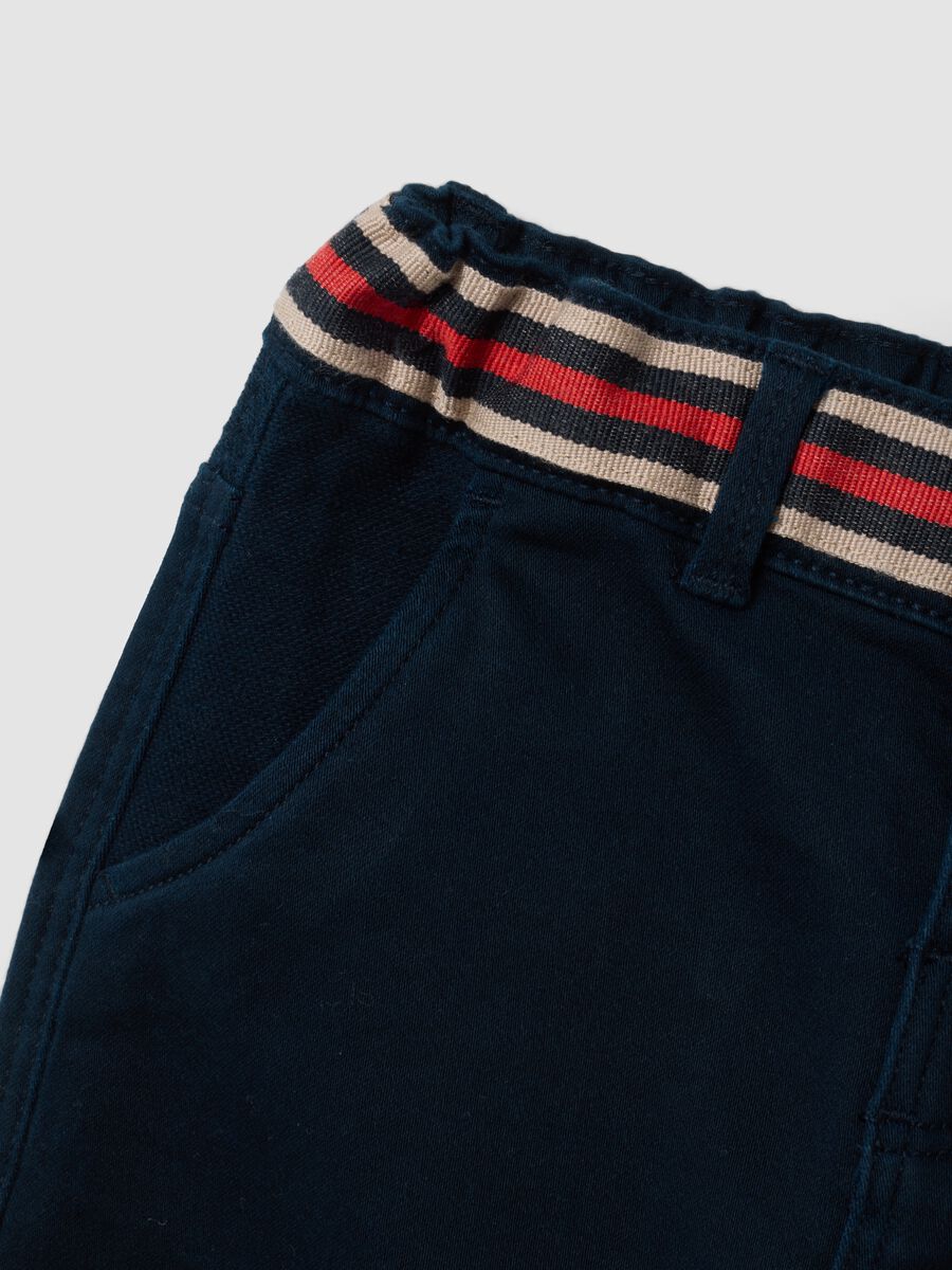 Blue stretch cotton trousers with elasticated waist for baby boy_3