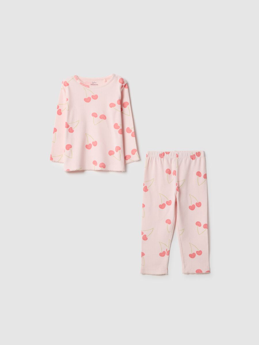 Pink baby girl pyjamas in pure cotton regular fit with cherry design_0