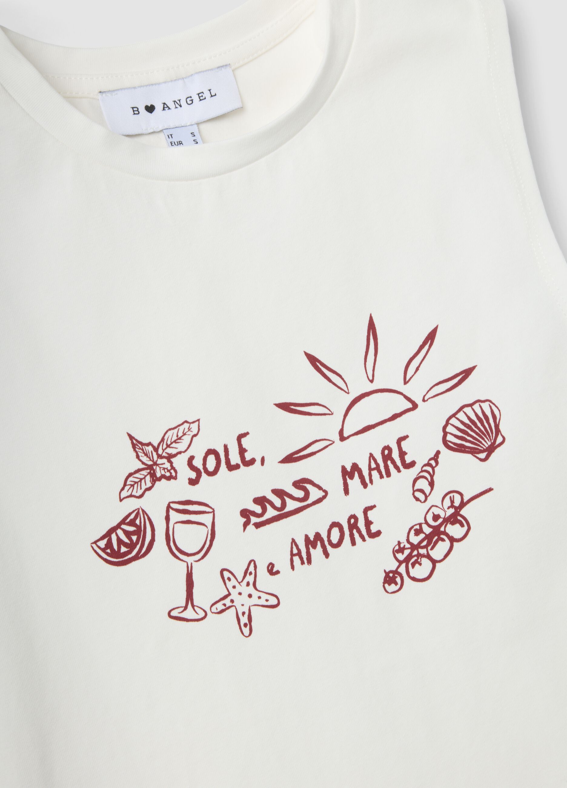 Wei&szlig;es Regular-Fit Tanktop aus elastischer Baumwolle mit Prints