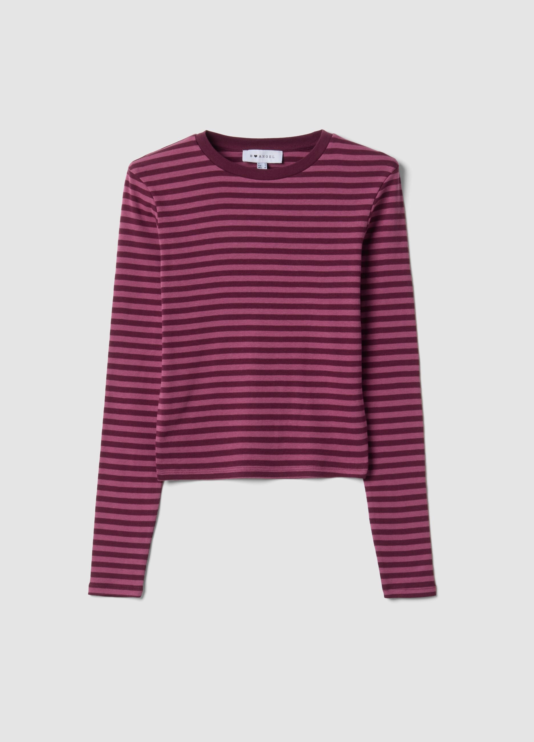 T-shirt viola in puro cotone a righe con girocollo