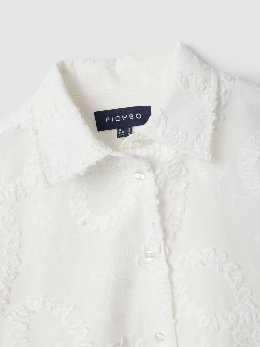 White pure cotton shirt with floral embroidery, regular fit_5