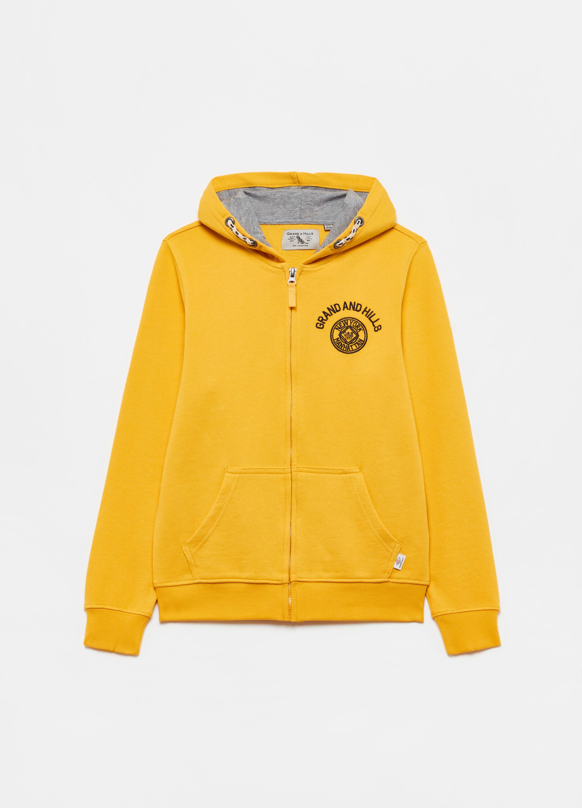 Solid colour cotton full-zip sweatshirt with hood