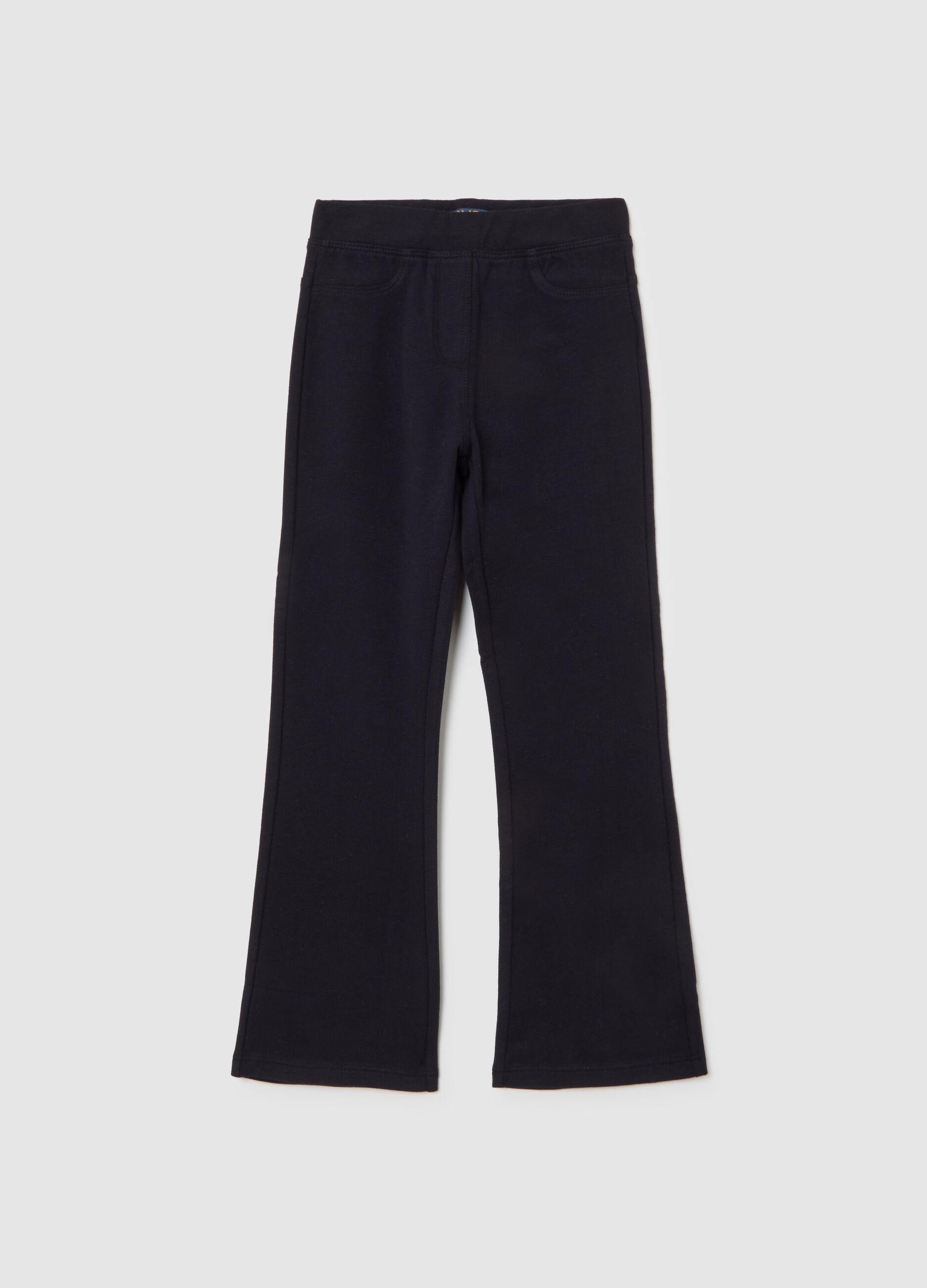 Treggings flare de algod&atilde;o el&aacute;stico preto para meninas