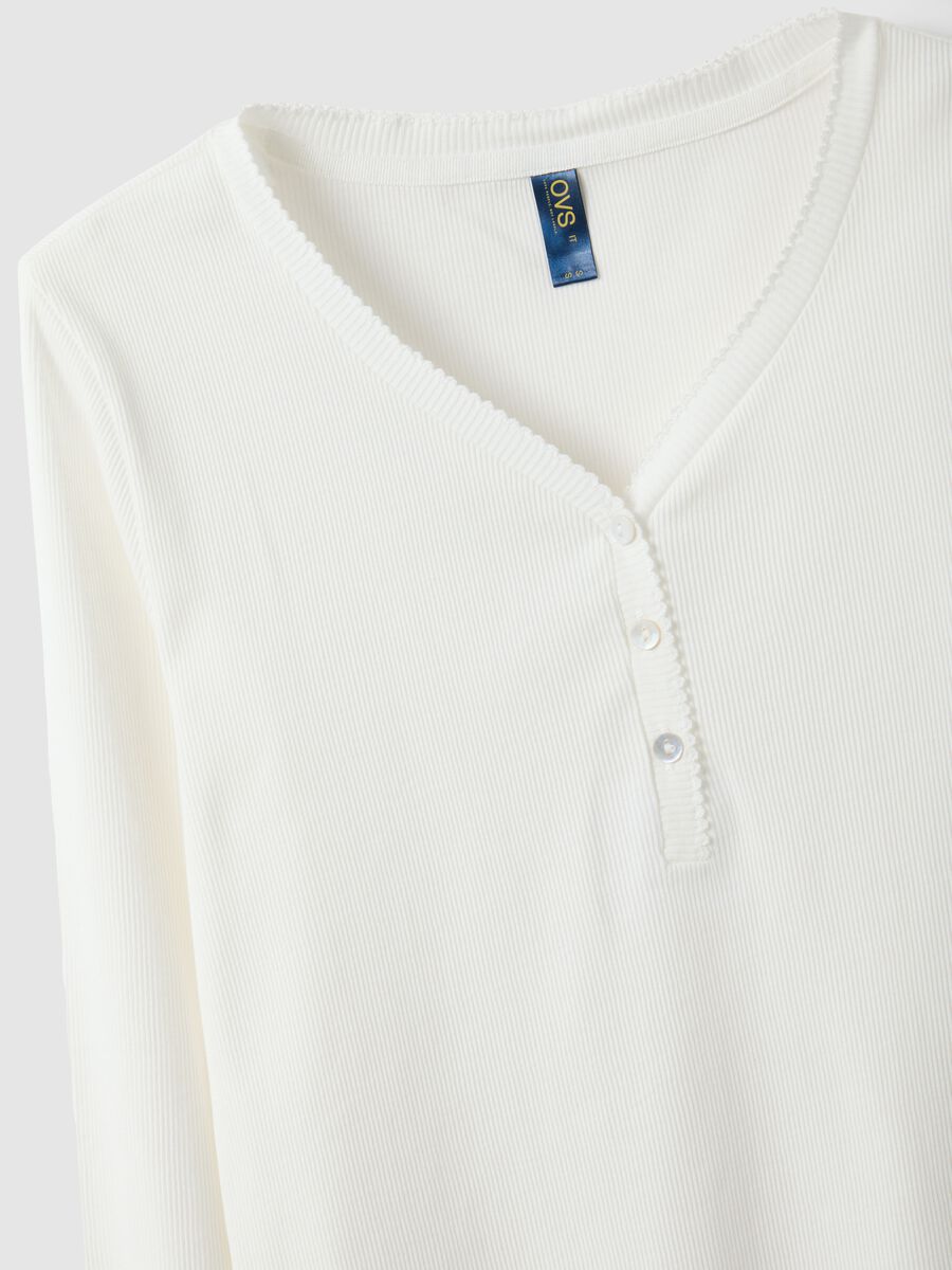 White pure cotton nightshirt regular fit with henley collar_5