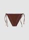 Brown triangle bikini bottoms in stretch fabric with purple trim_4