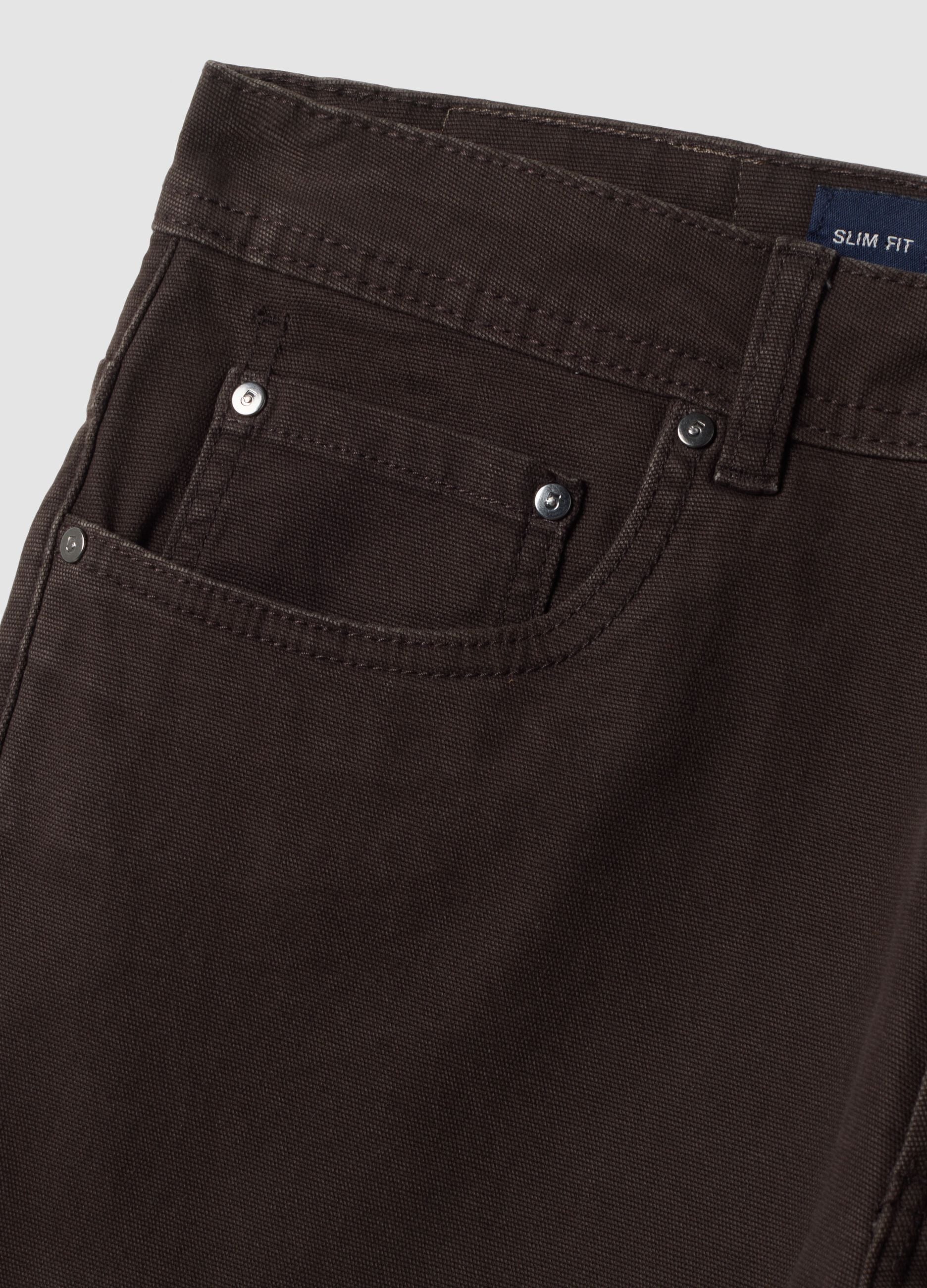 Brown slim-fit stretch cotton trousers