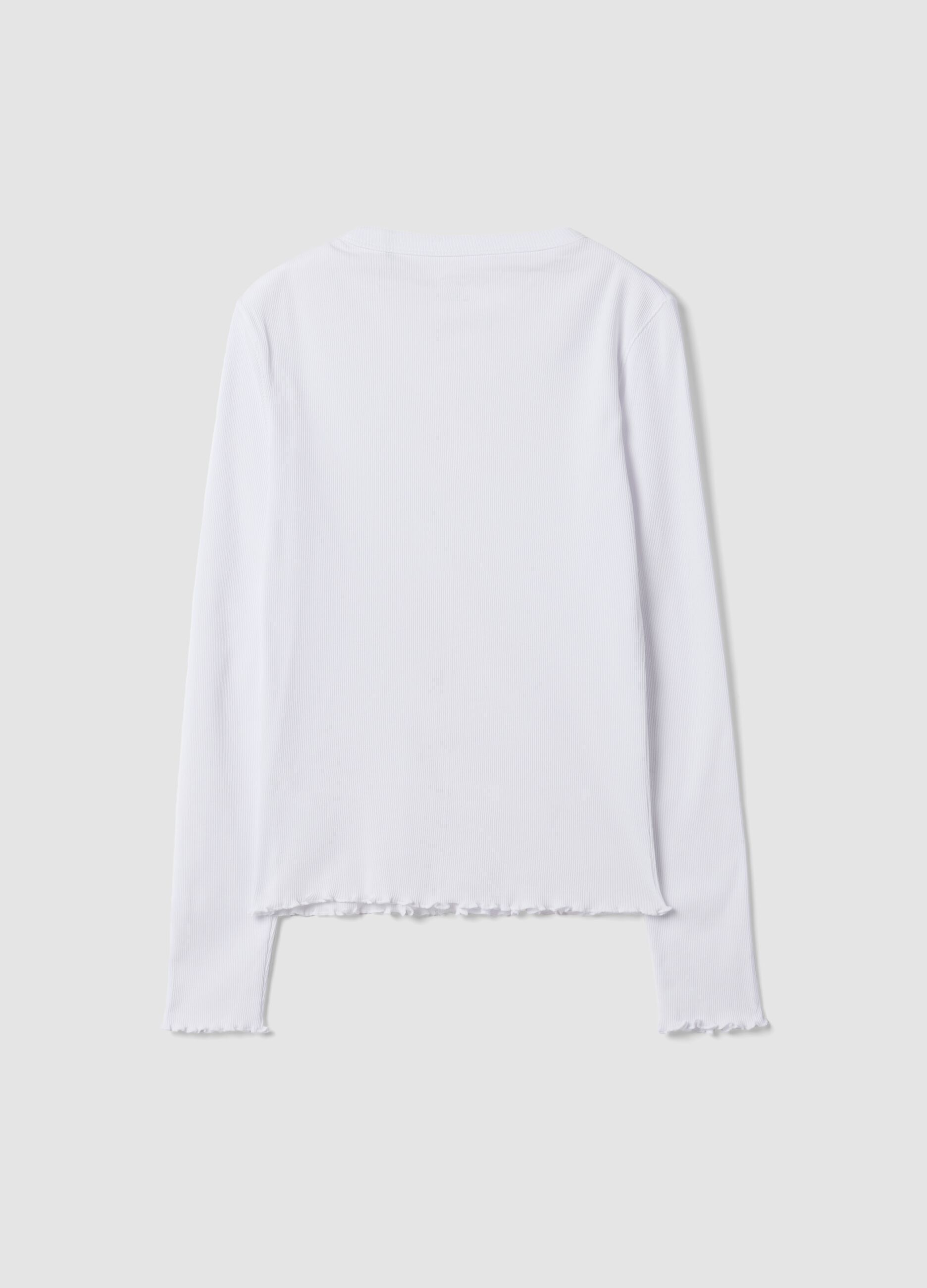 White pure cotton long-sleeve crew-neck T-shirt, regular fit