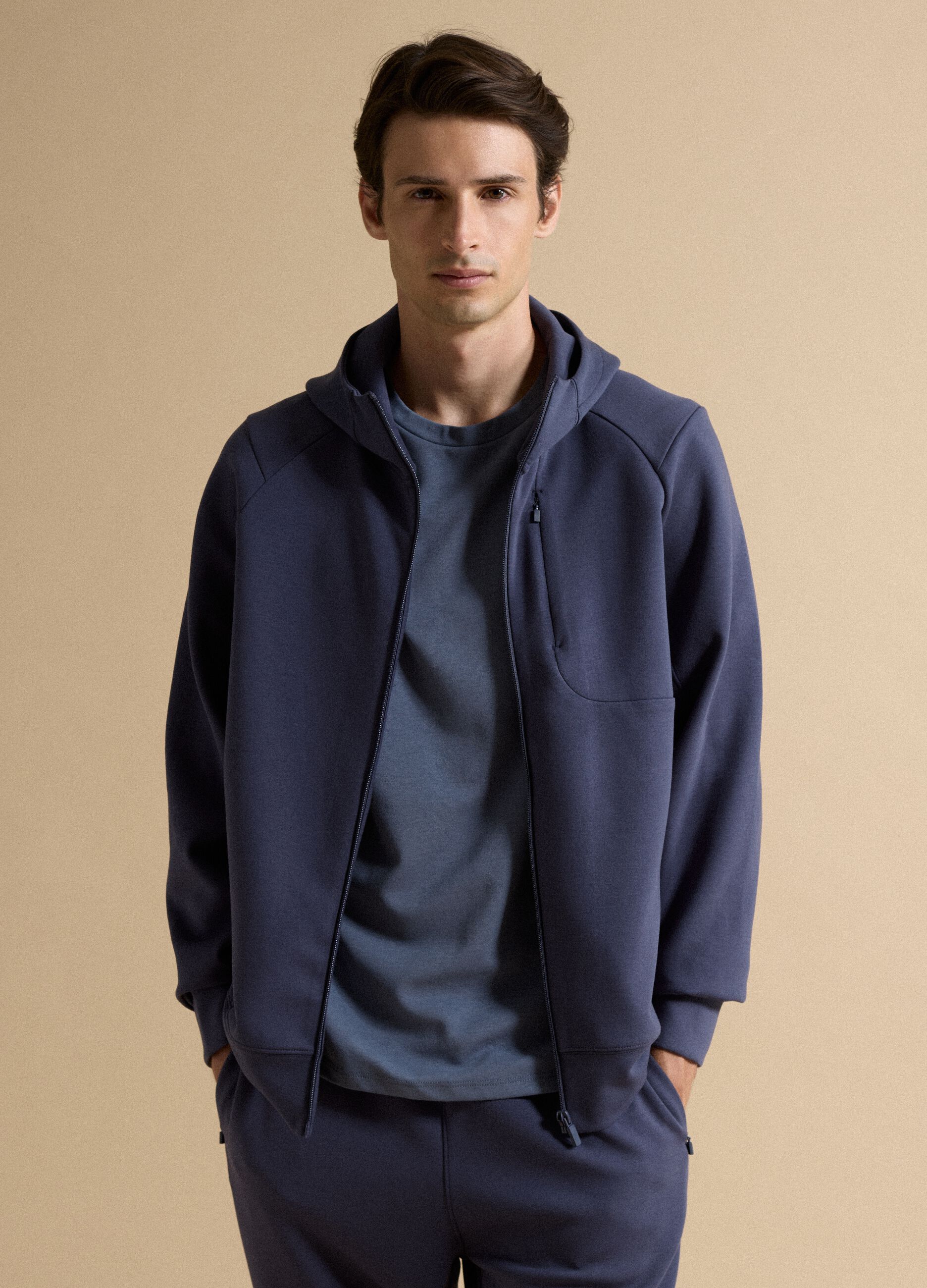 Full-zip blu traspirante in tessuto elasticizzato 2 Way Stretch
