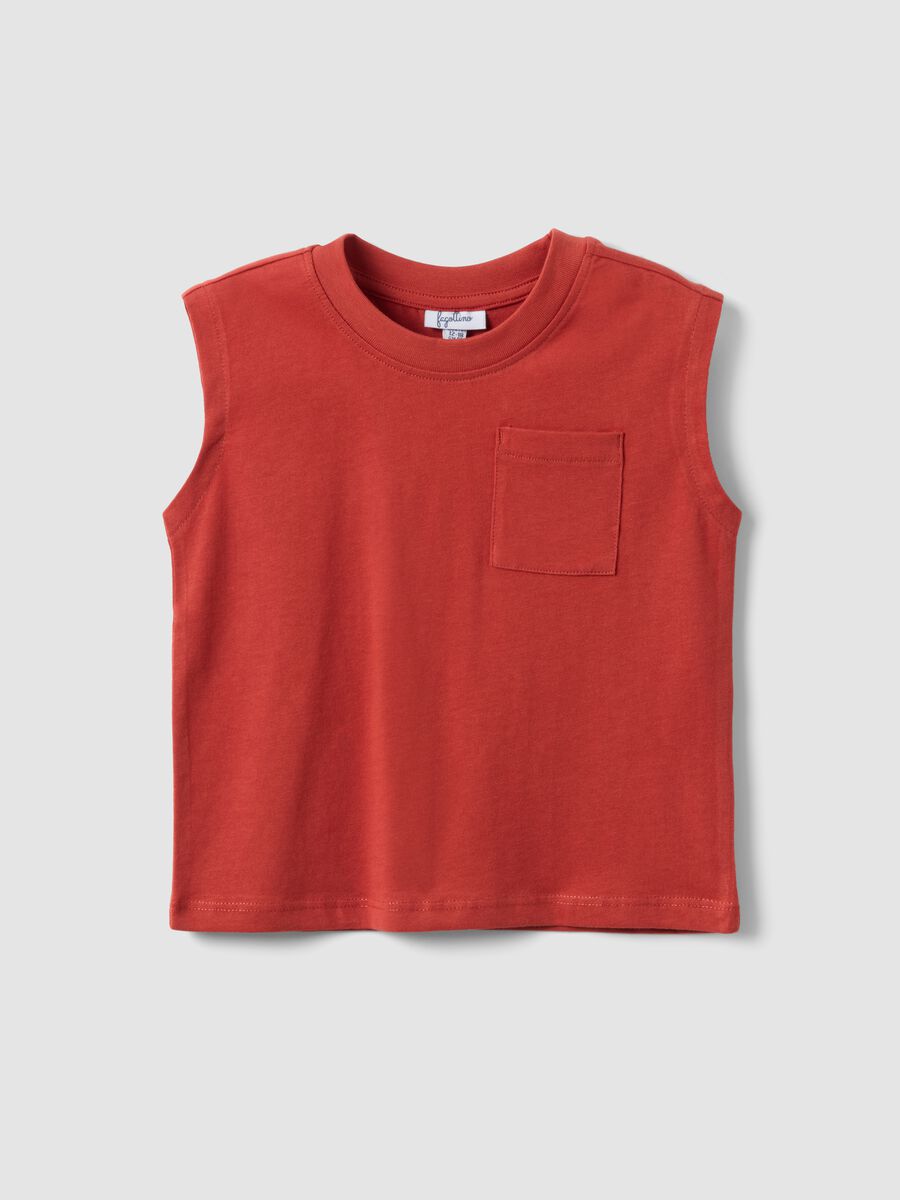 Red children's pure cotton tank top regular fit with pocket_0