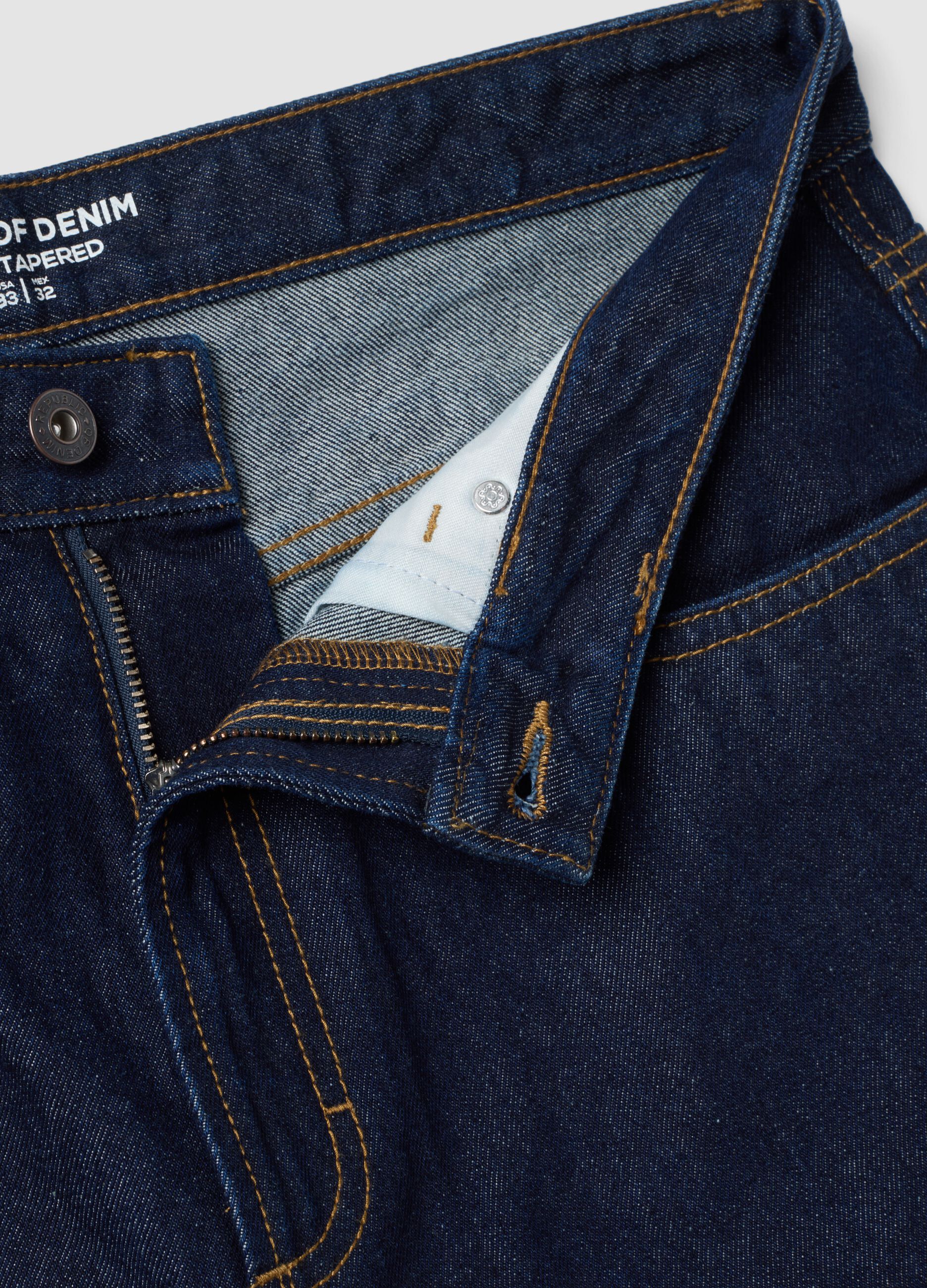 Jeans de ganga em algod&atilde;o puro, regular tapered