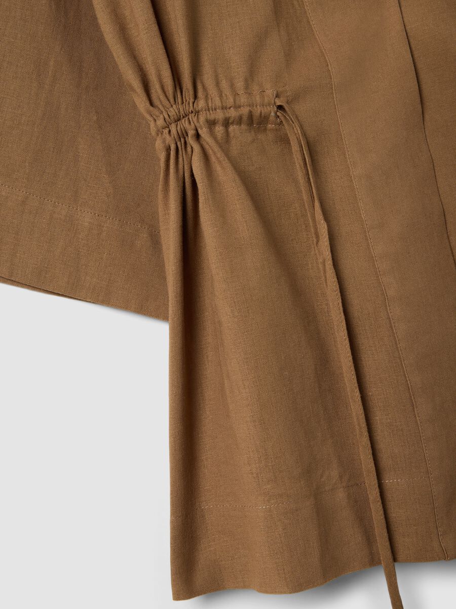 Brown linen blend regular fit blazer with ties_1