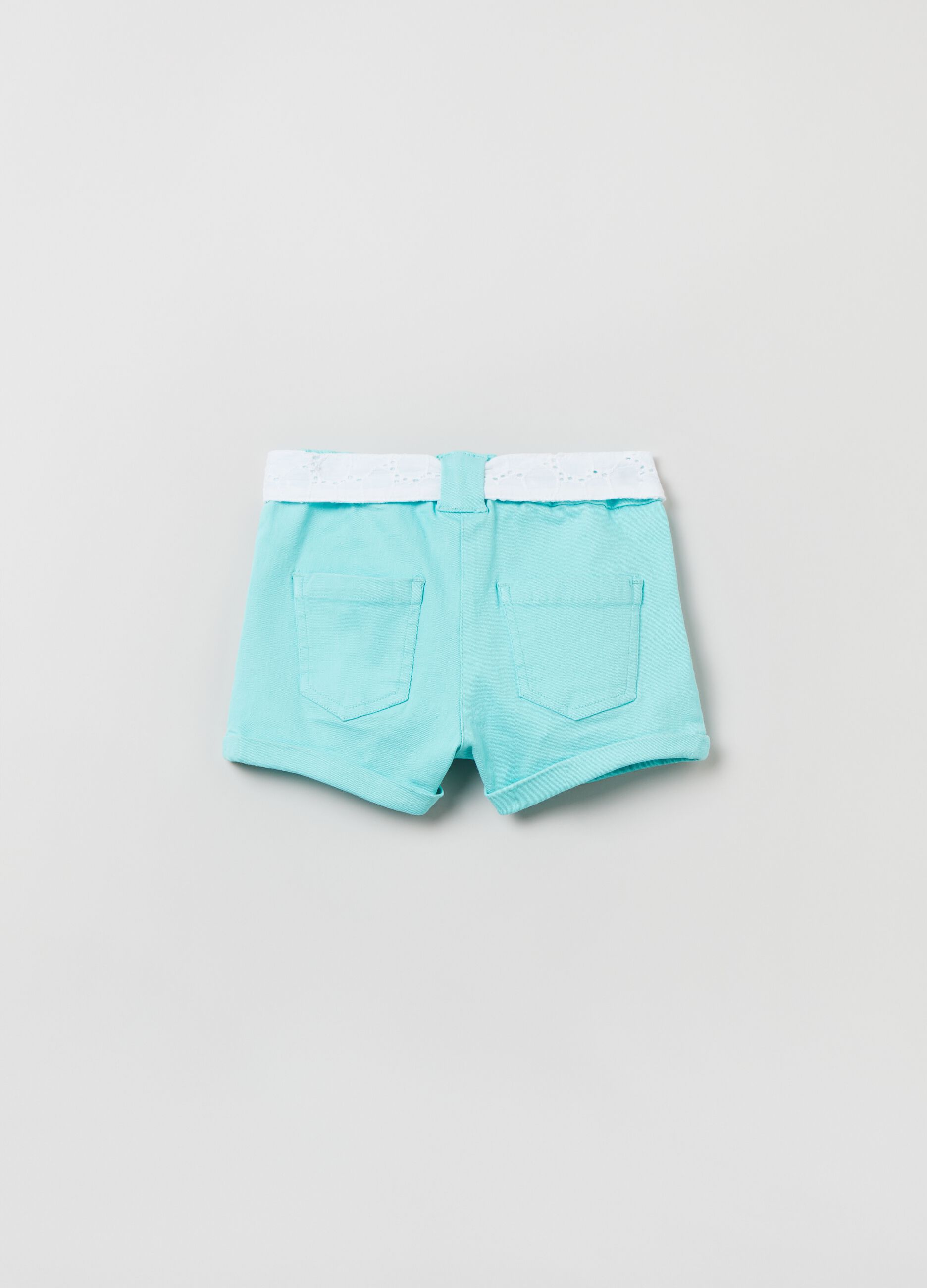 Shorts with broderie anglaise belt