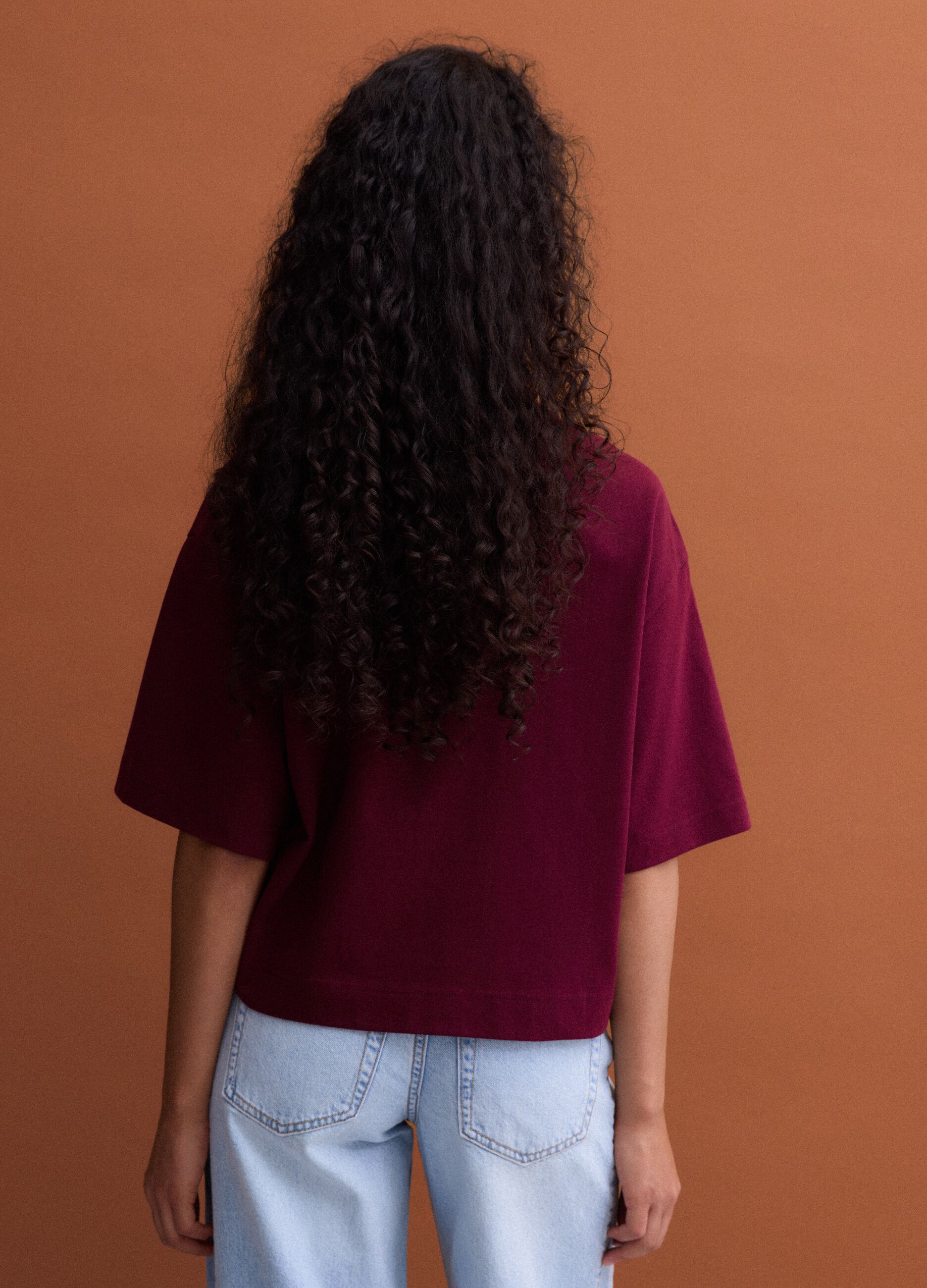 Rotes Jersey-T-Shirt aus Baumwollmischung mit Rundhalsausschnitt, Regular Fit