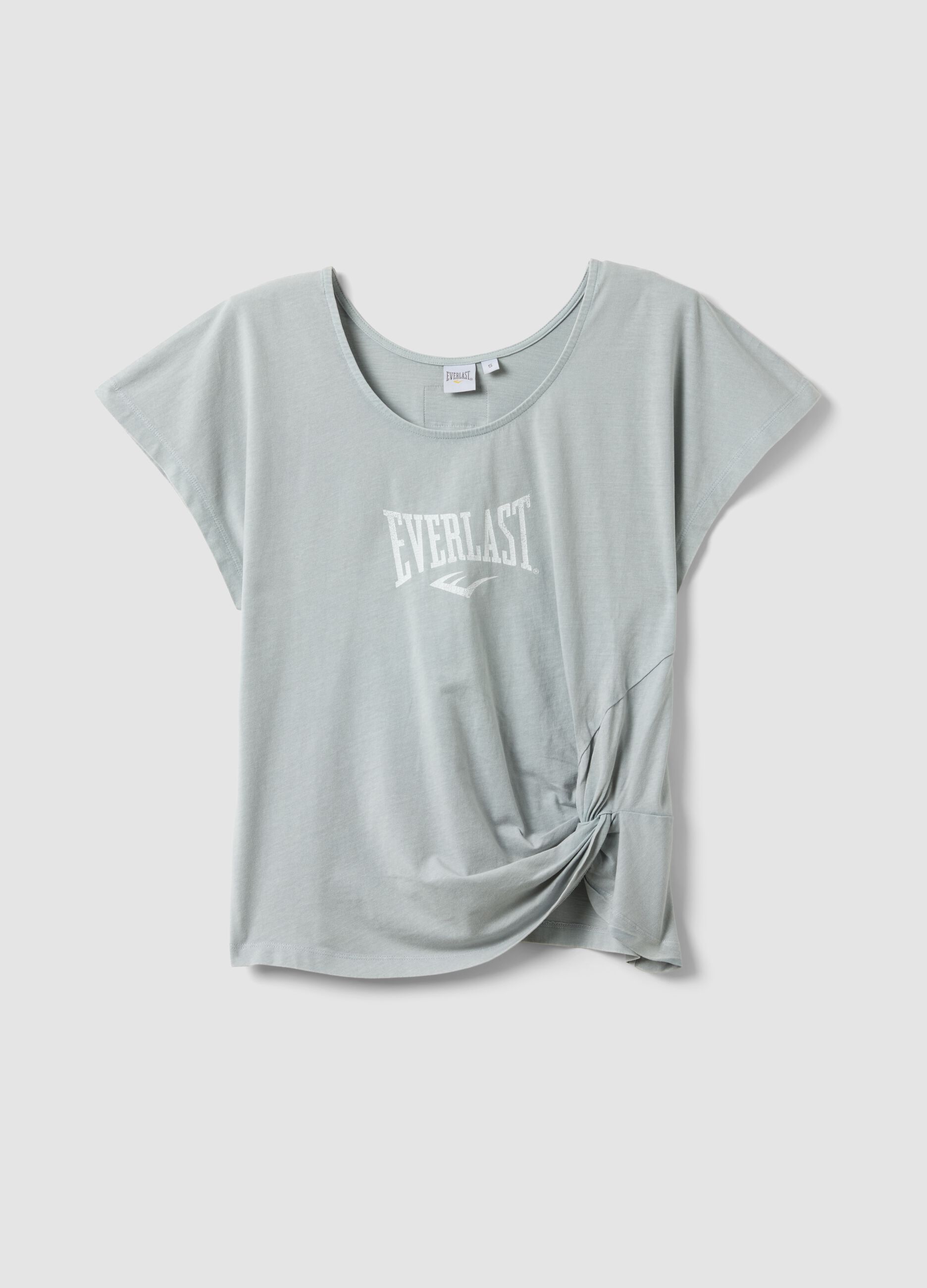 Grey pure cotton T-shirt with regular fit and knot detail