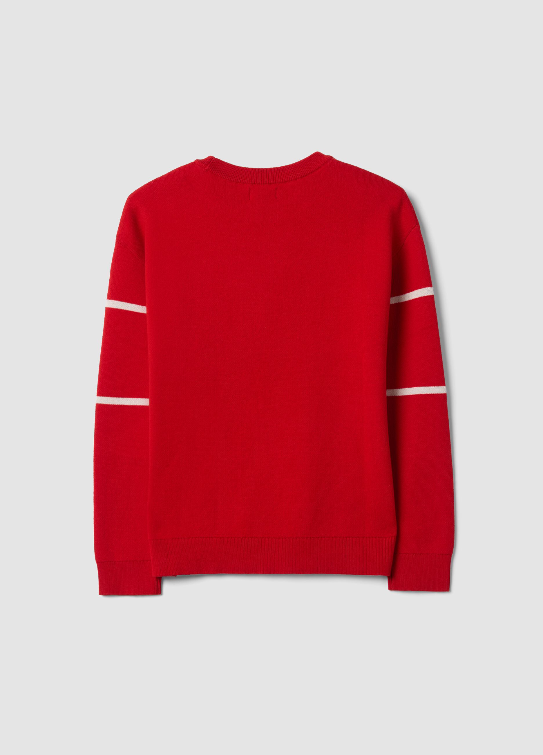 Maglione rosso in misto cotone jacquard girocollo