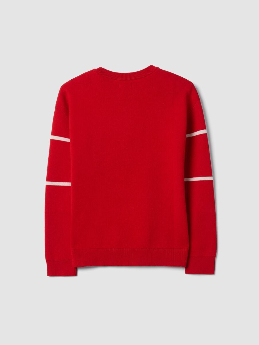Maglione rosso in misto cotone jacquard girocollo_5