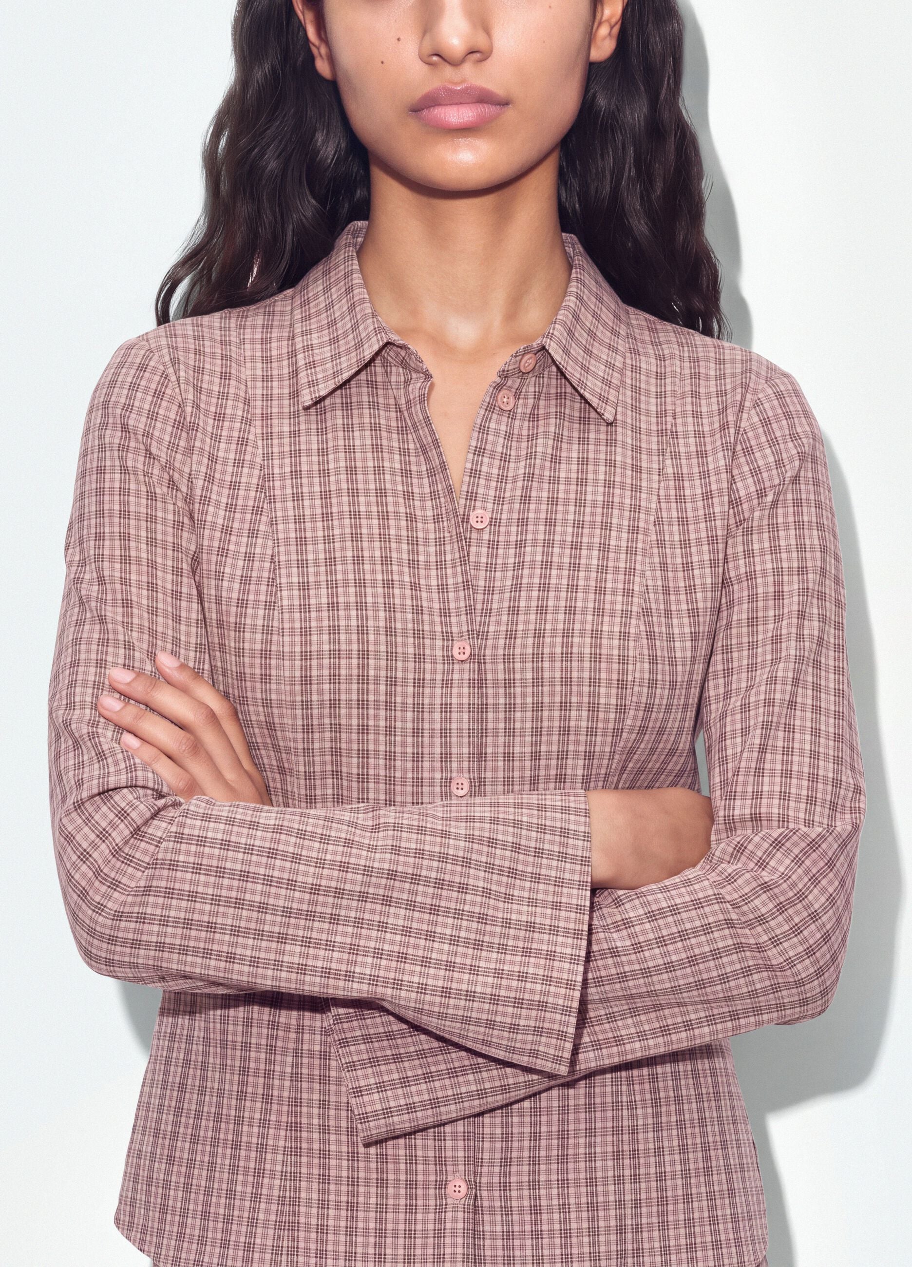 Pink checked slim-fit pure cotton poplin shirt