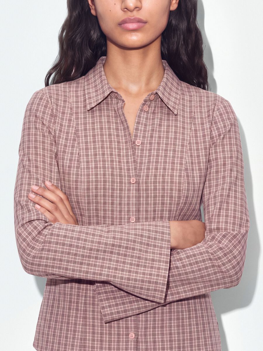 Pink checked slim-fit pure cotton poplin shirt_3