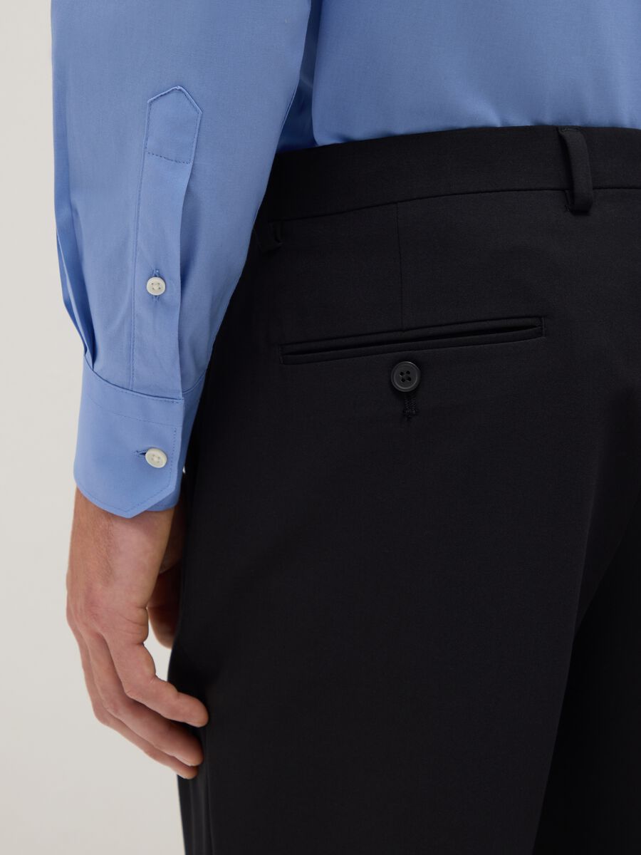 Blue stretch cotton regular fit shirt with classic collar_3