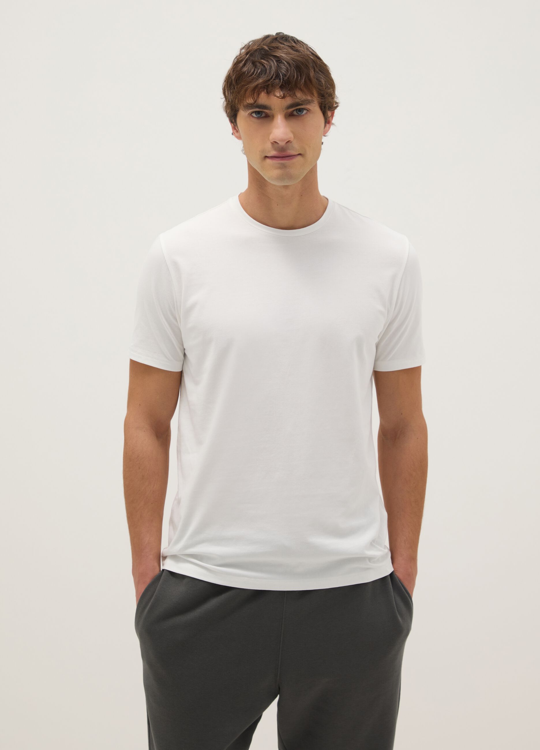 White slim fit stretch cotton T-shirt