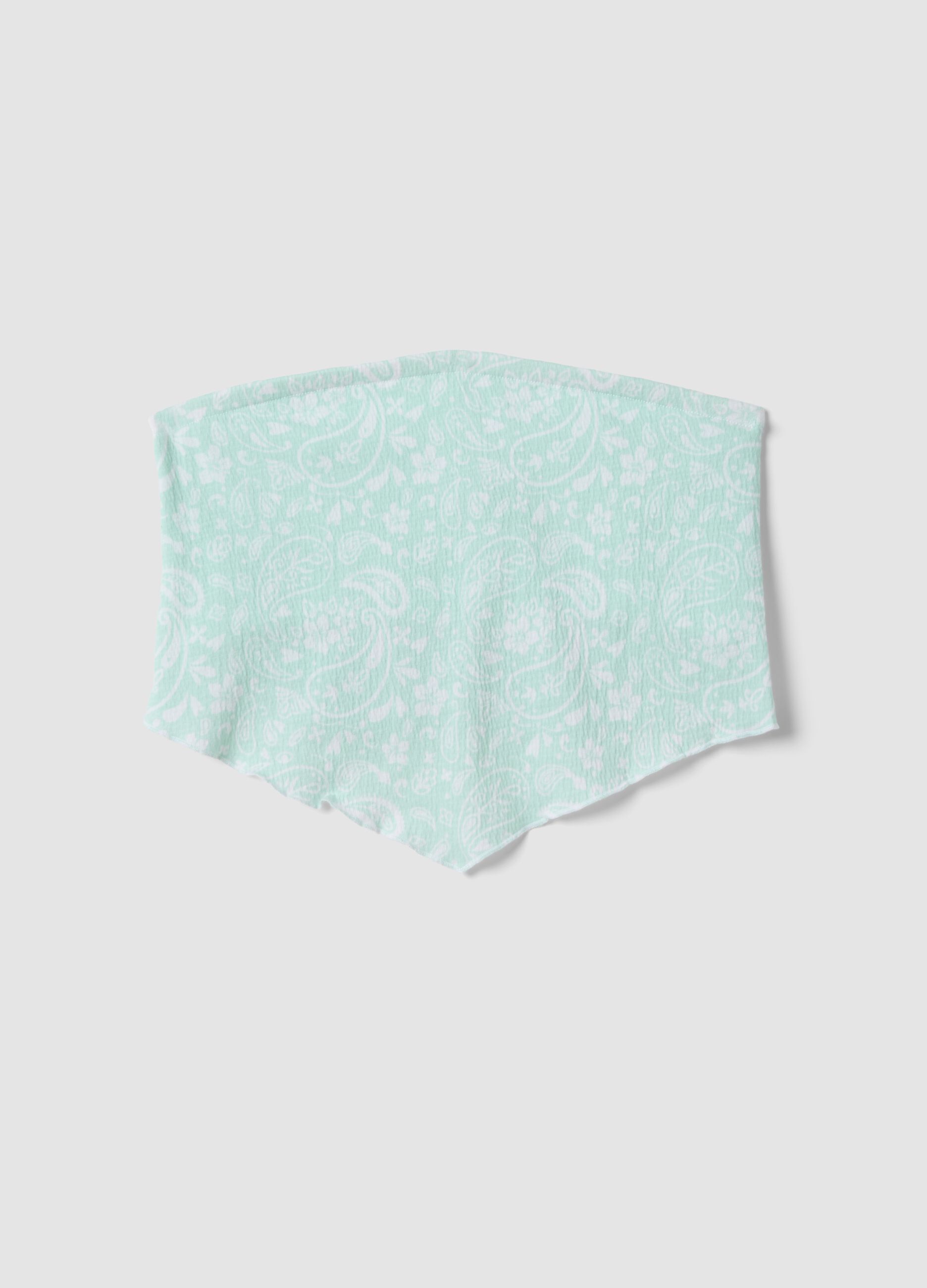 Light blue stretch cotton top with paisley print