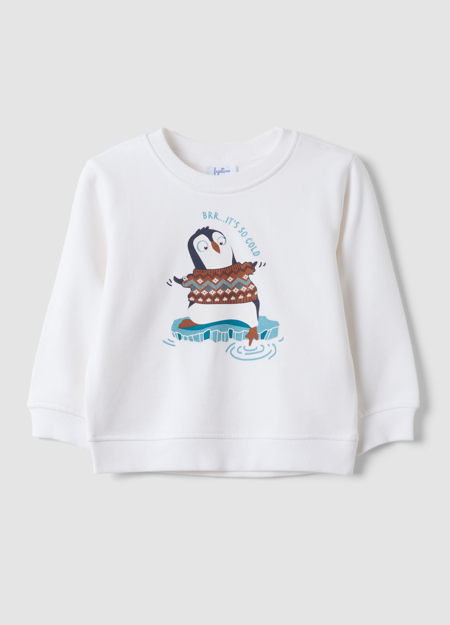 White crew-neck sweatshirt in 100% cotton