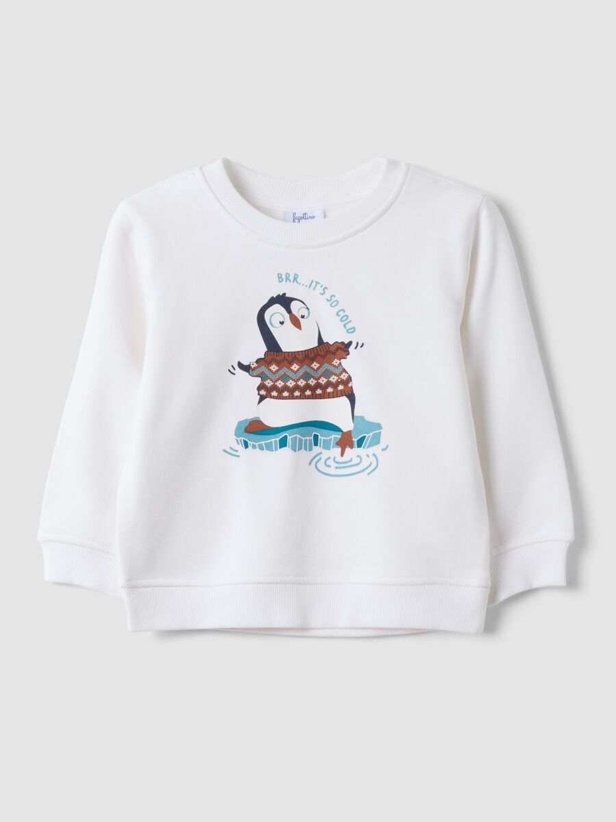 White crew-neck sweatshirt in 100% cotton_0