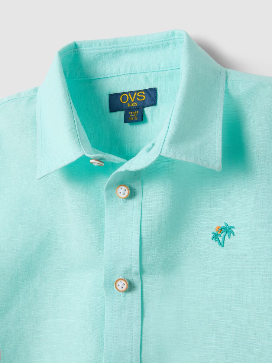 Regular fit blue linen blend boys' shirt with embroidery_2