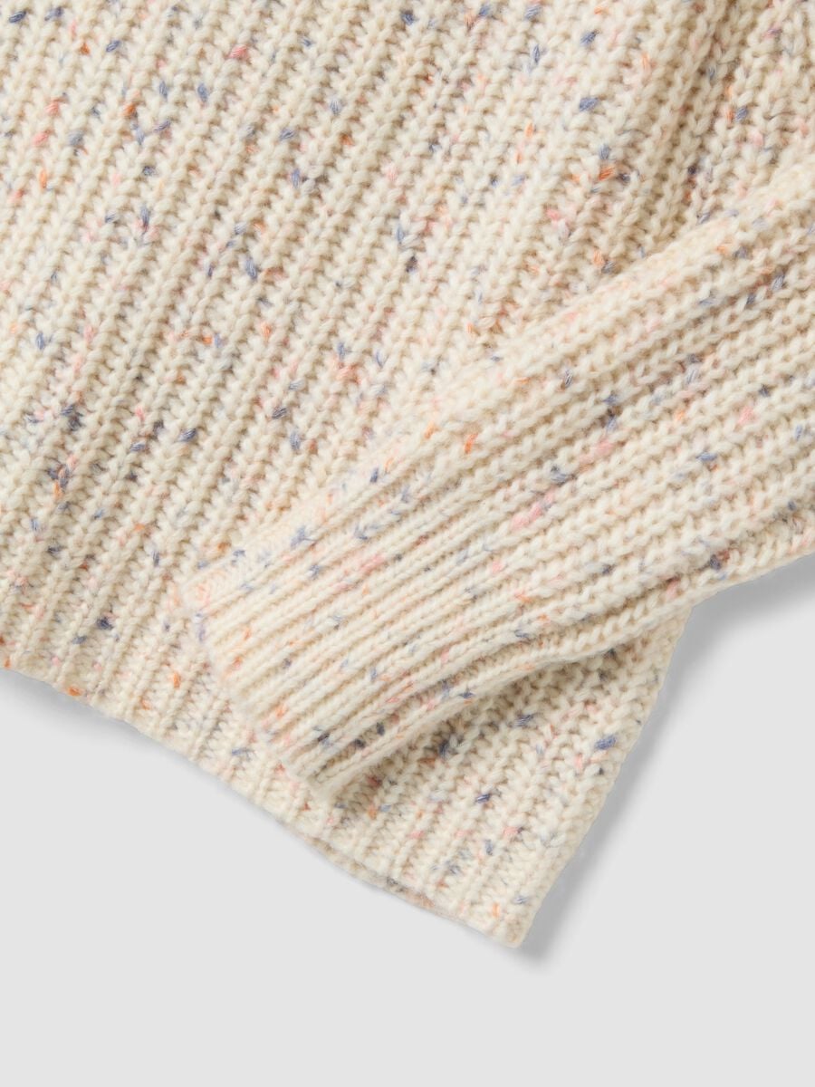 Maglione ecr&ugrave; in misto lana girocollo con fantasia over fit_1