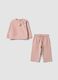 Pink stretch cotton set with crew neck_0