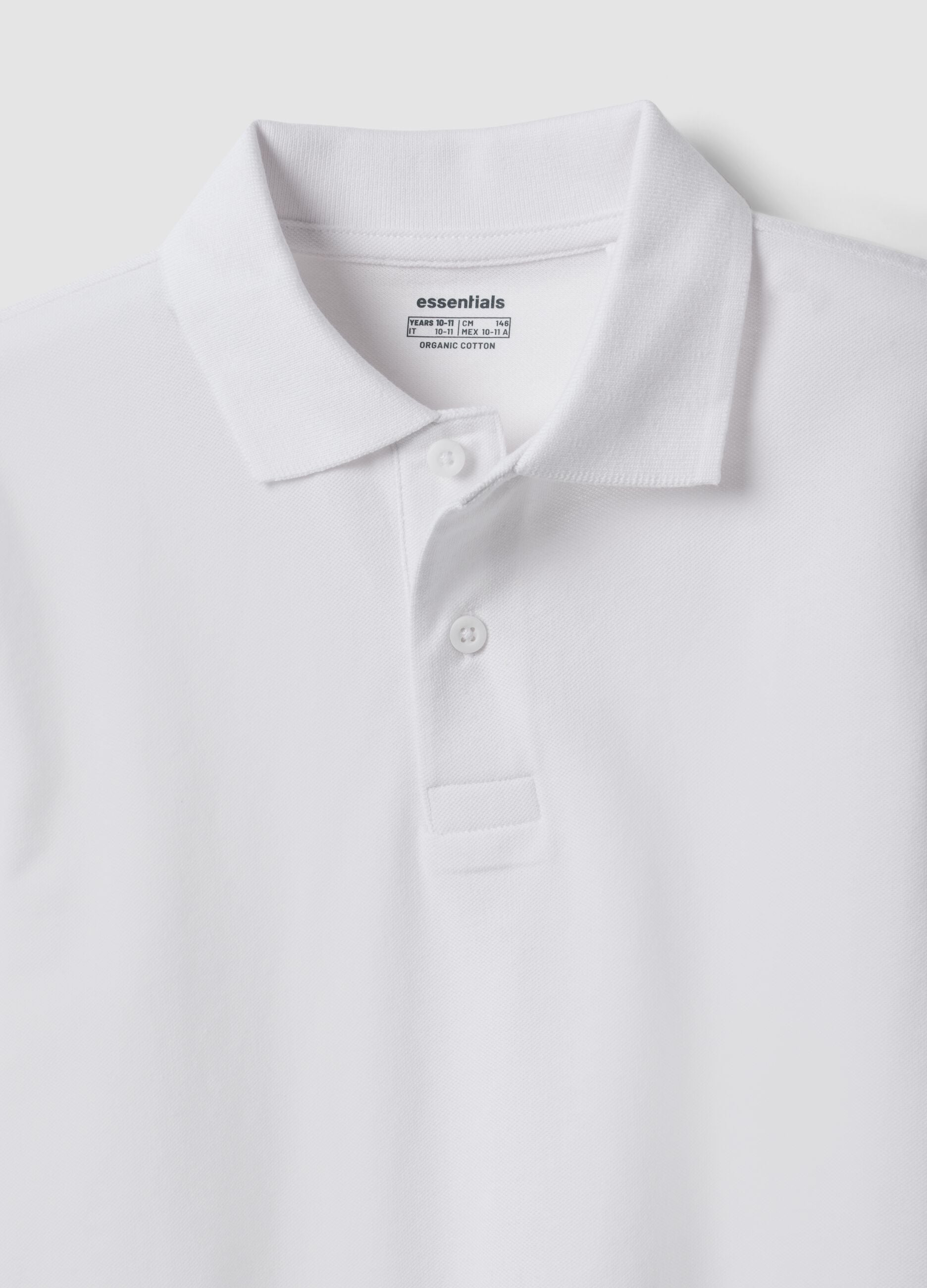 Polo branco de rapaz em piqu&eacute; de algod&atilde;o org&acirc;nico, regular fit