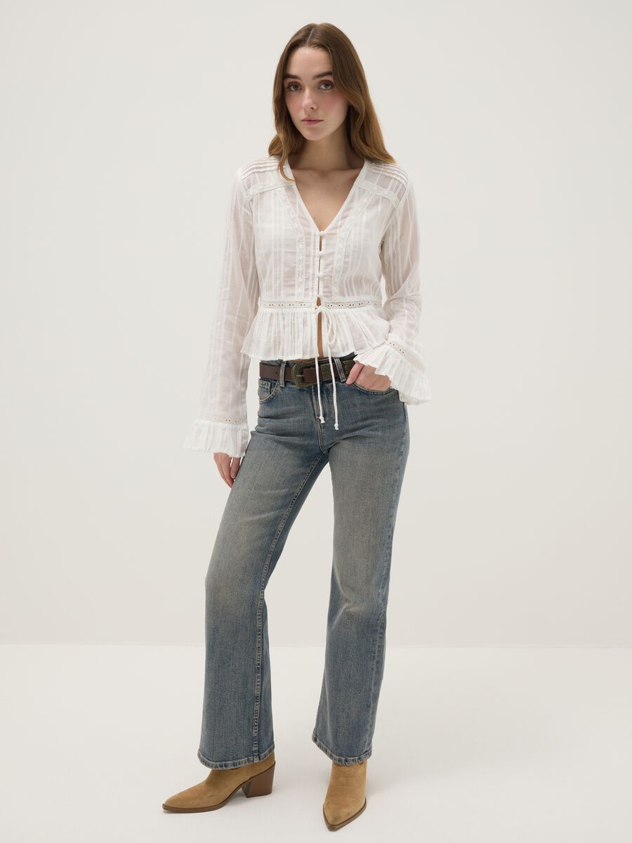 Wei&szlig;e transparente Baumwollbluse, Regular Fit mit R&uuml;schen_2