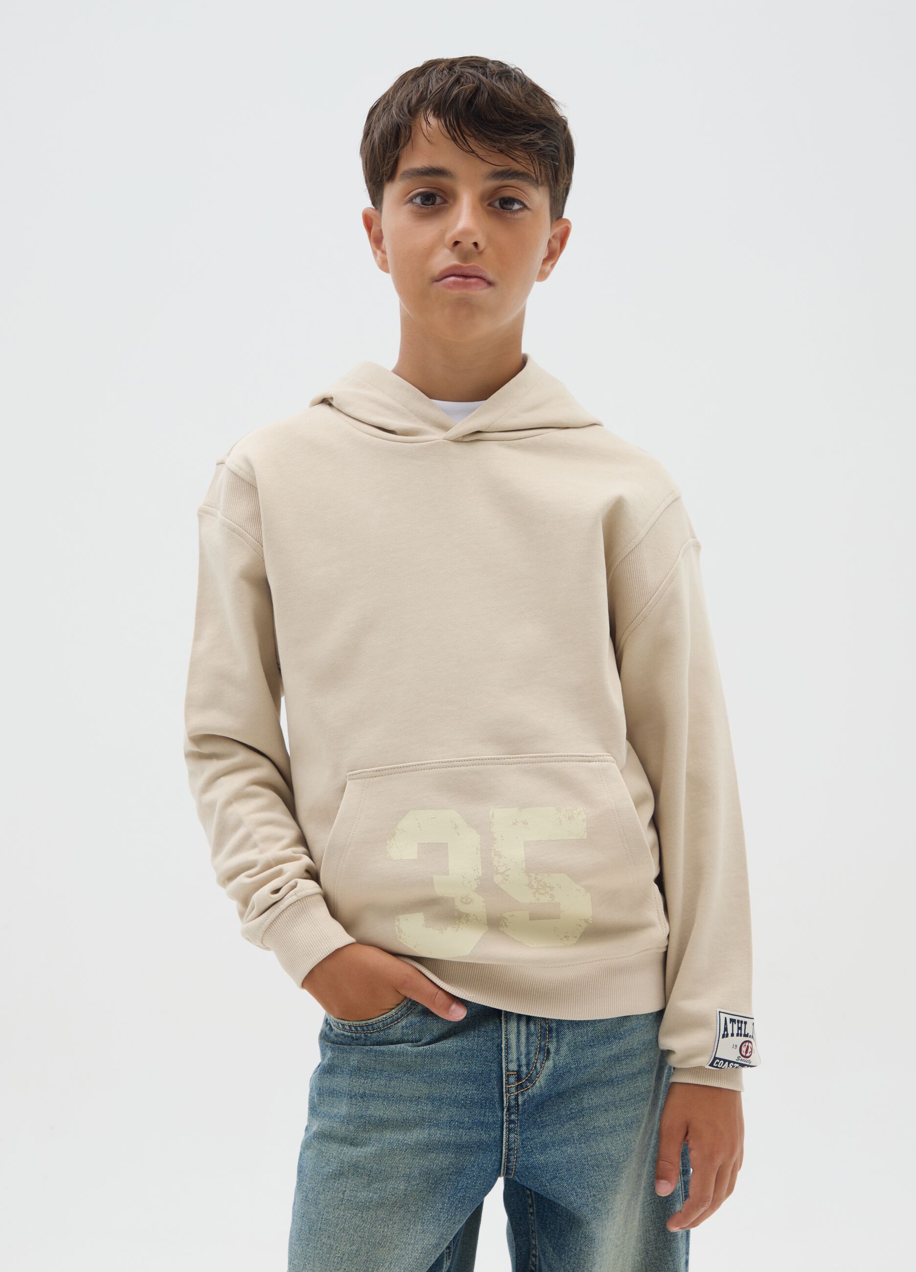 Boys' beige pure cotton regular fit sweatshirt