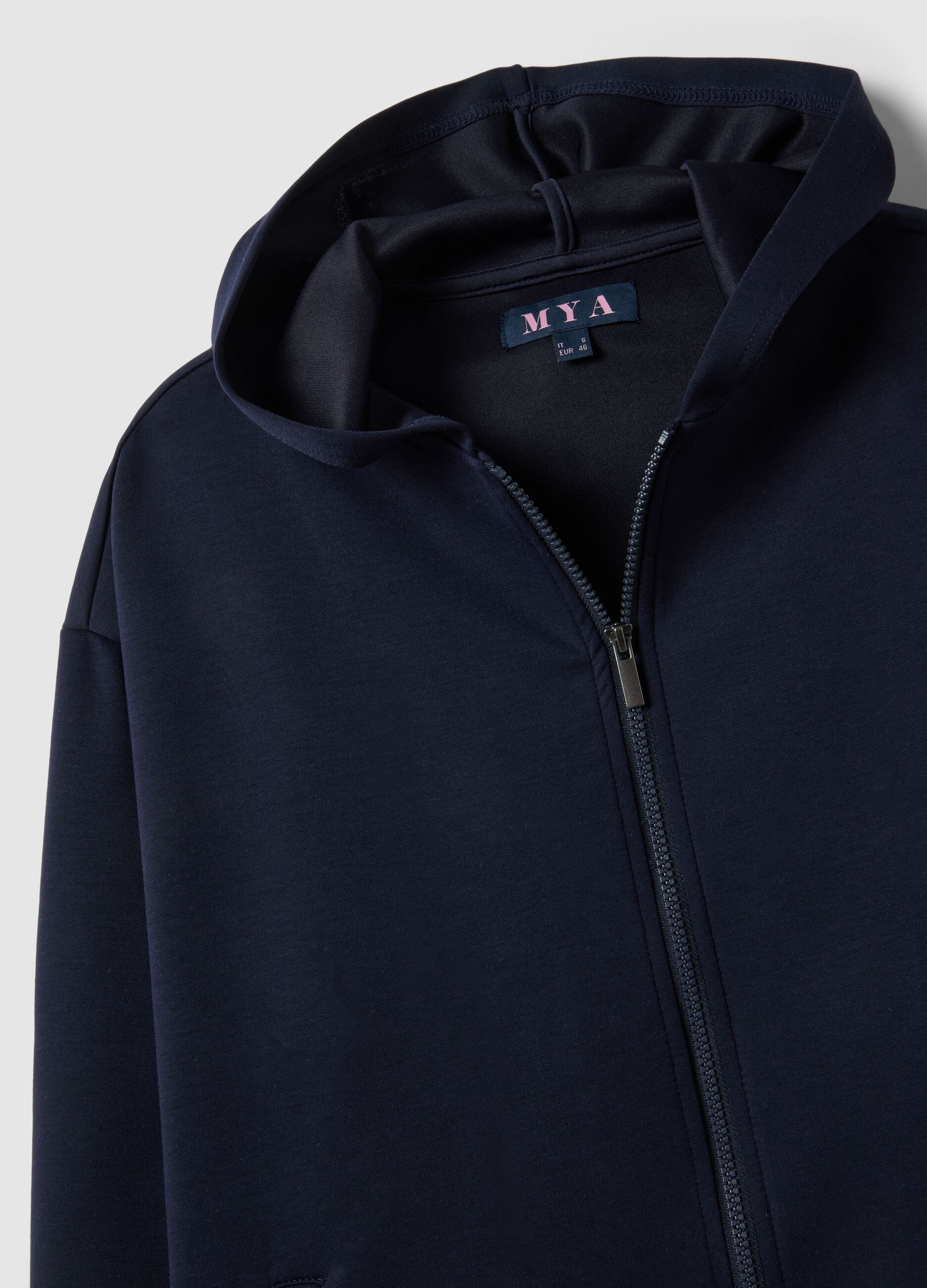 Blue stretch viscose hoodie regular fit with zip
