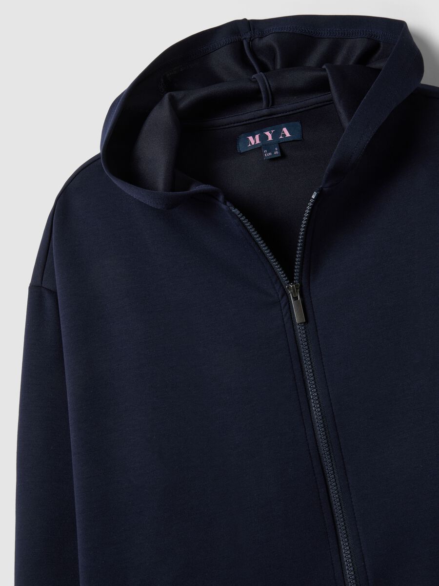 Blue stretch viscose hoodie regular fit with zip_5