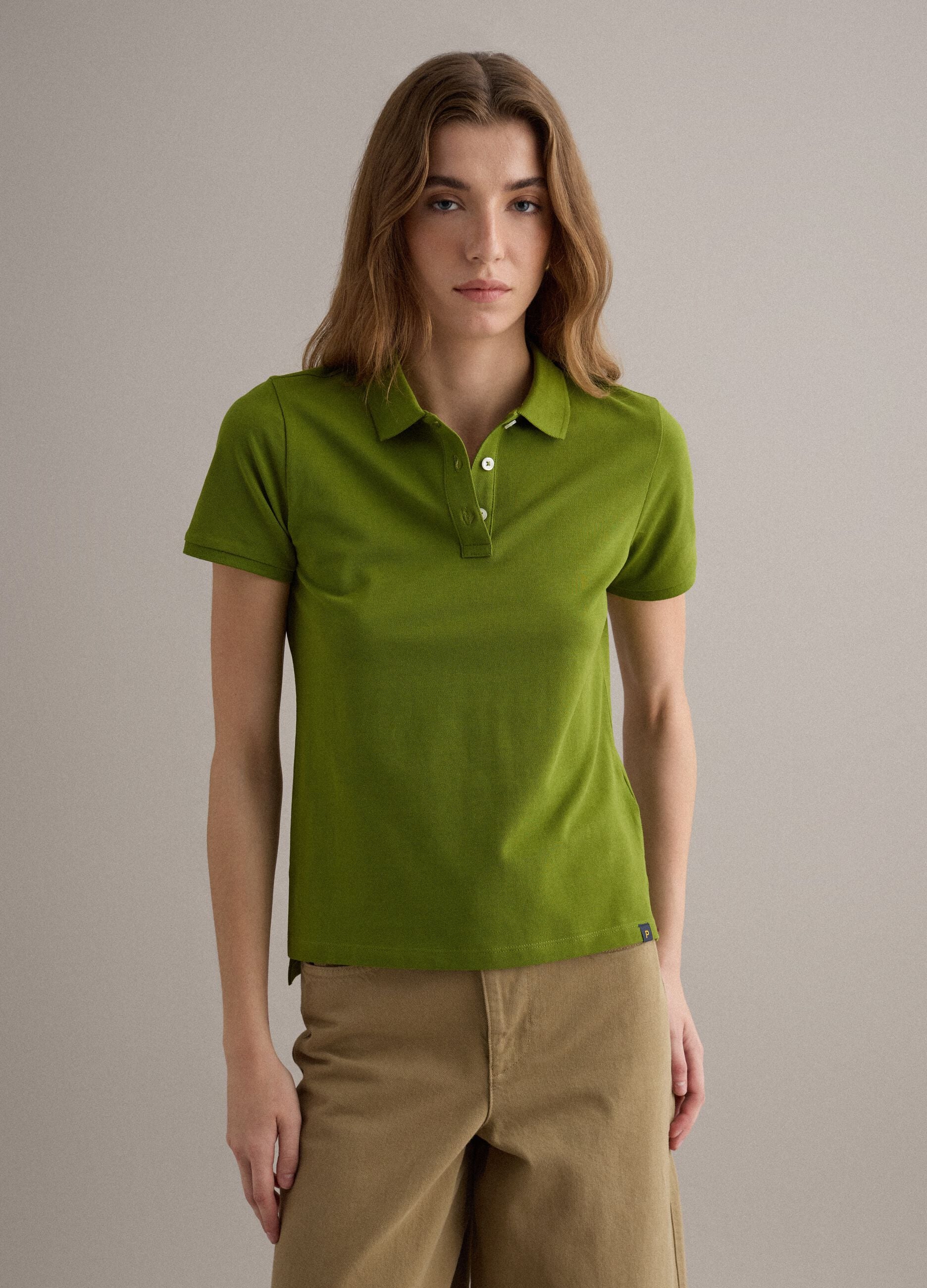 Green regular-fit polo shirt in organic cotton