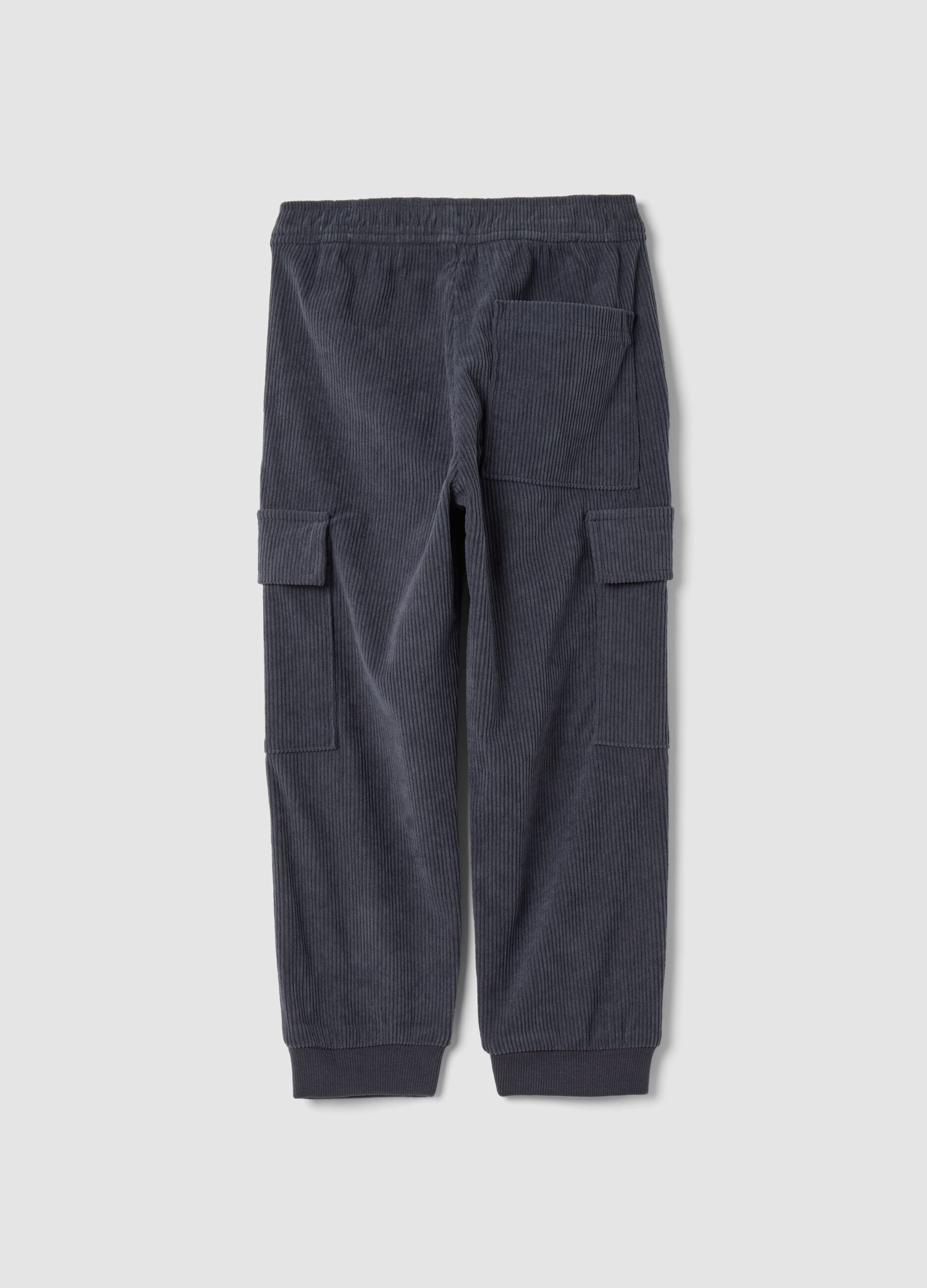 Grey ribbed cargo trousers, comfort fit