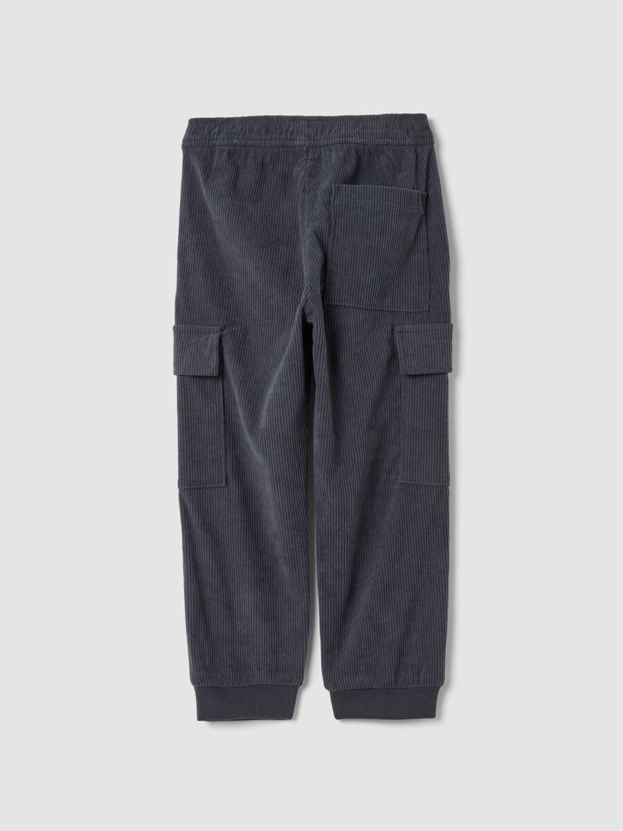 Grey ribbed cargo trousers, comfort fit_1