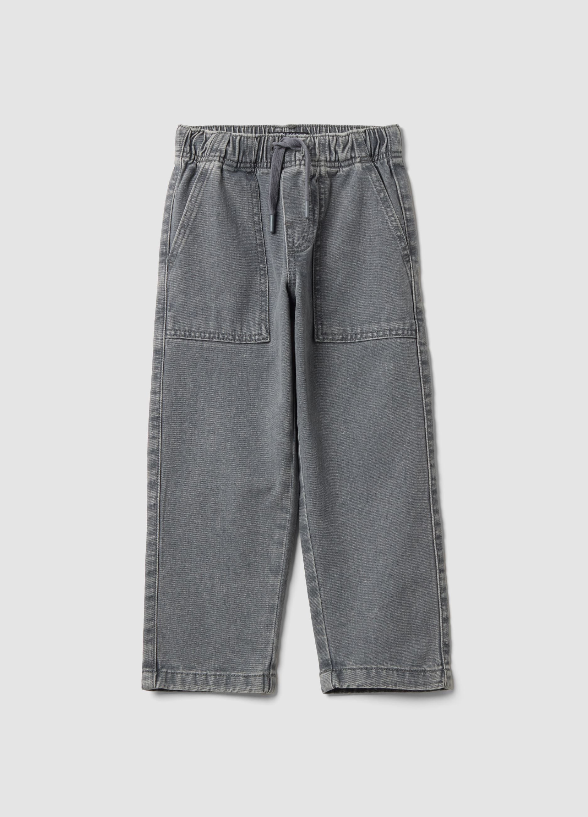 Grey pure cotton jogger jeans with elasticated waist, relaxed fit for boys